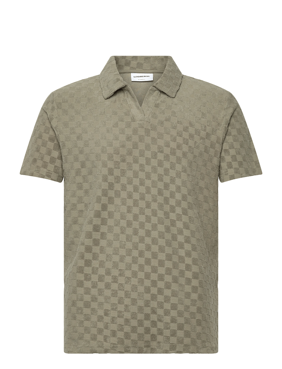 Lindbergh - Checkered towel v-neck polo S/S - kurzärmelig - dusty olive - 1