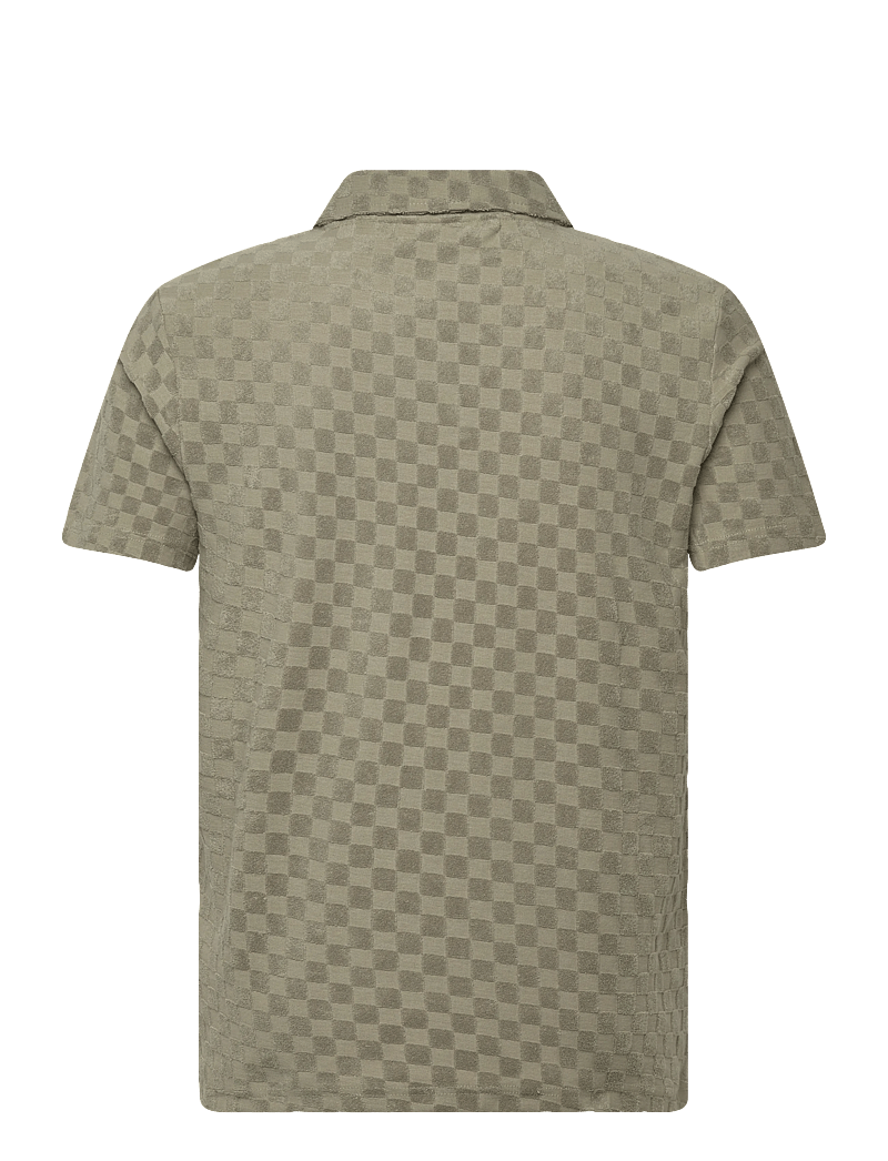 Lindbergh - Checkered towel v-neck polo S/S - kortærmede poloer - dusty olive - 2