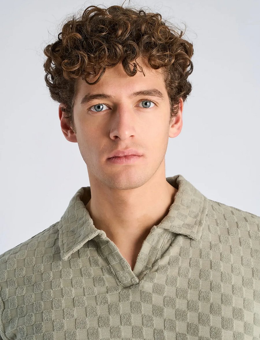 Lindbergh - Checkered towel v-neck polo S/S - kurzärmelig - dusty olive - 5