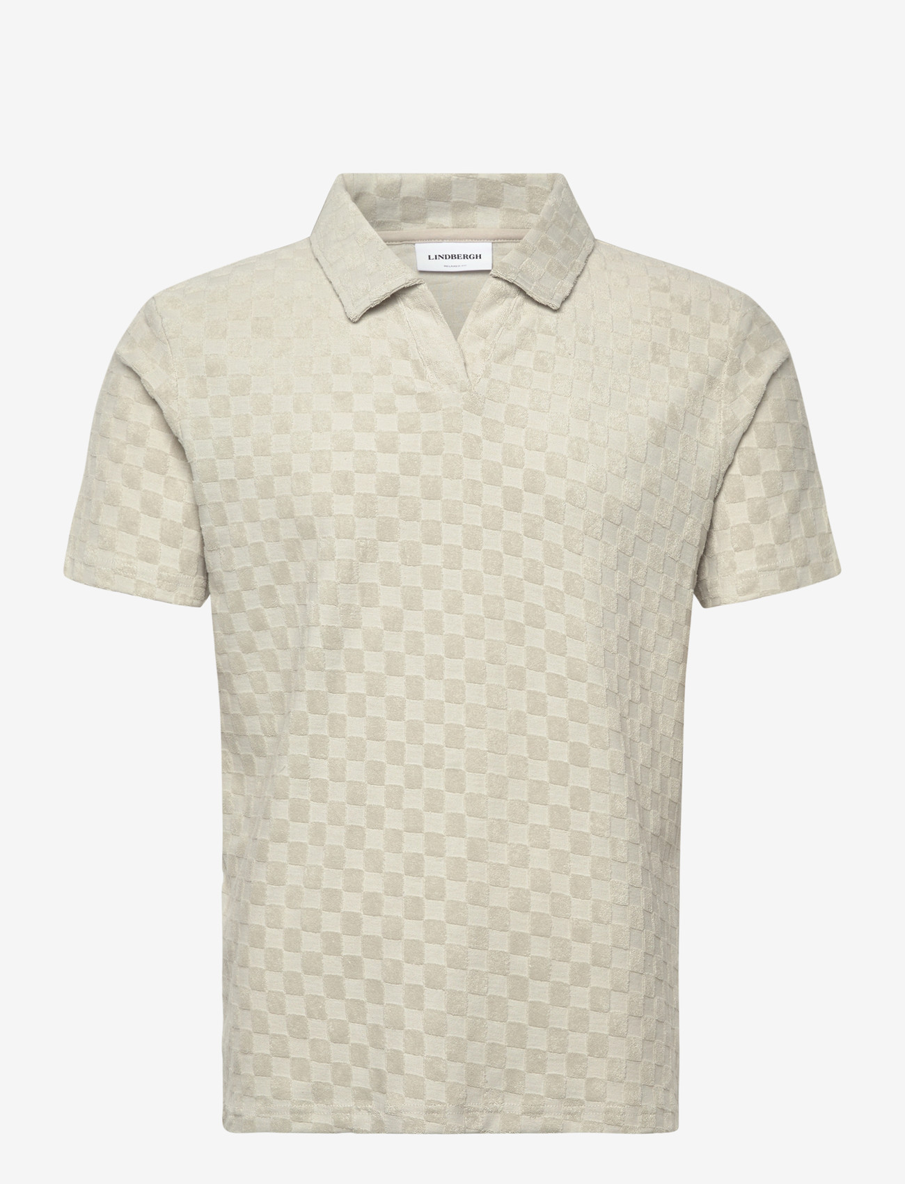 Lindbergh - Checkered towel v-neck polo S/S - kortærmede poloer - fair grey - 1