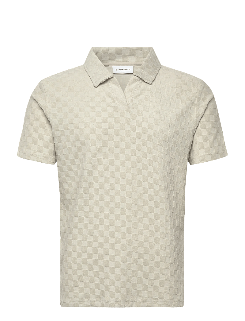 Lindbergh - Checkered towel v-neck polo S/S - kortærmede poloer - fair grey - 1