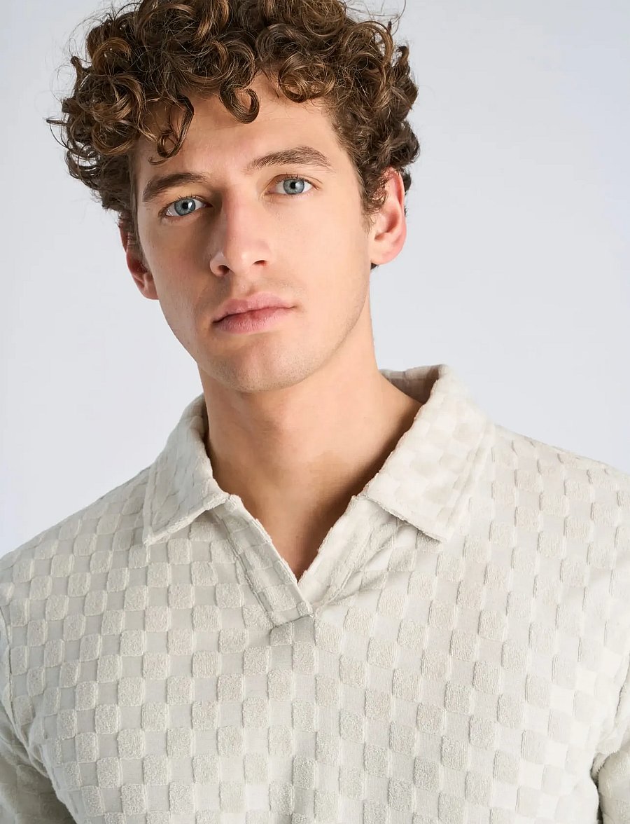 Lindbergh - Checkered towel v-neck polo S/S - kurzärmelig - fair grey - 5