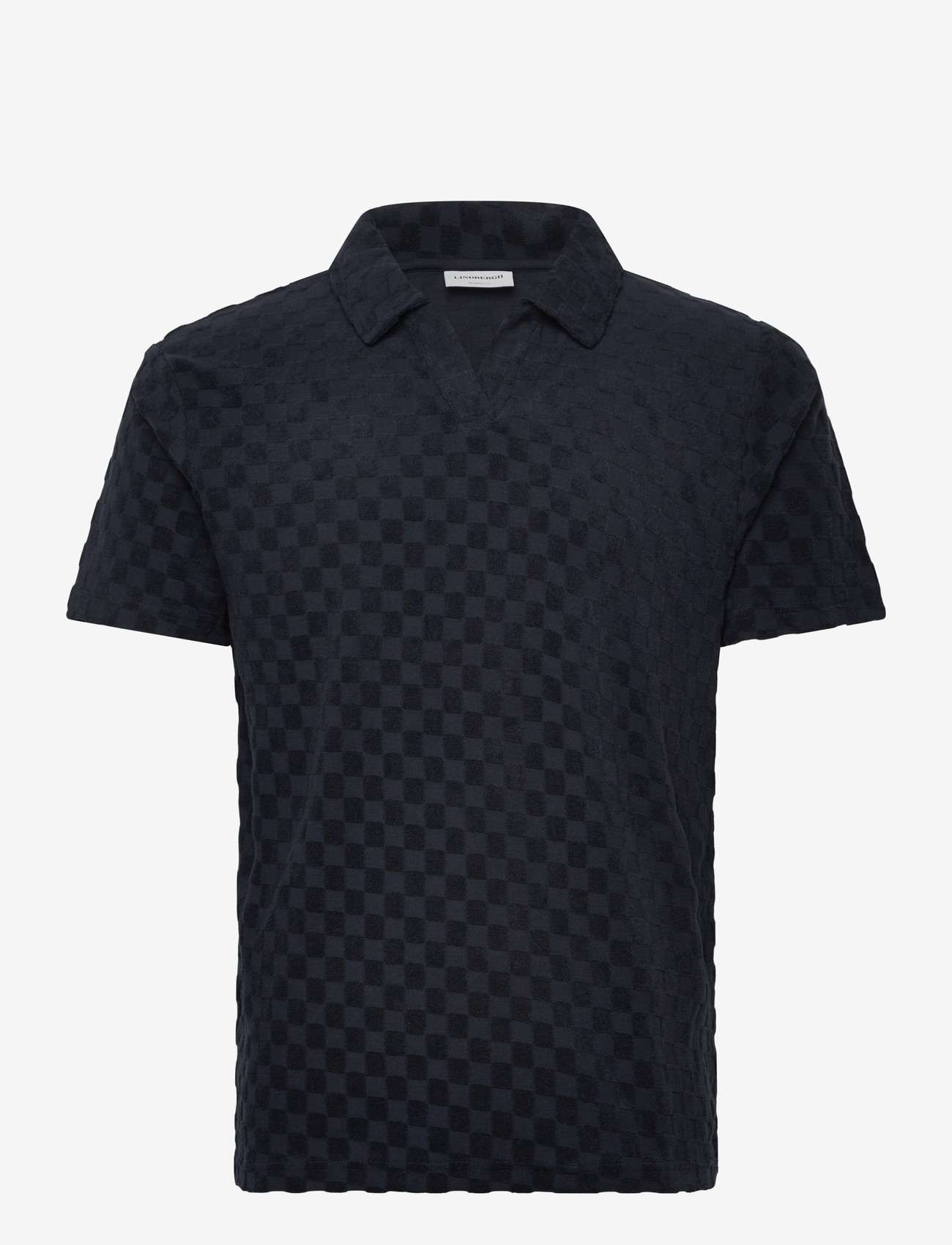 Lindbergh - Checkered towel v-neck polo S/S - short-sleeved polos - navy - 1