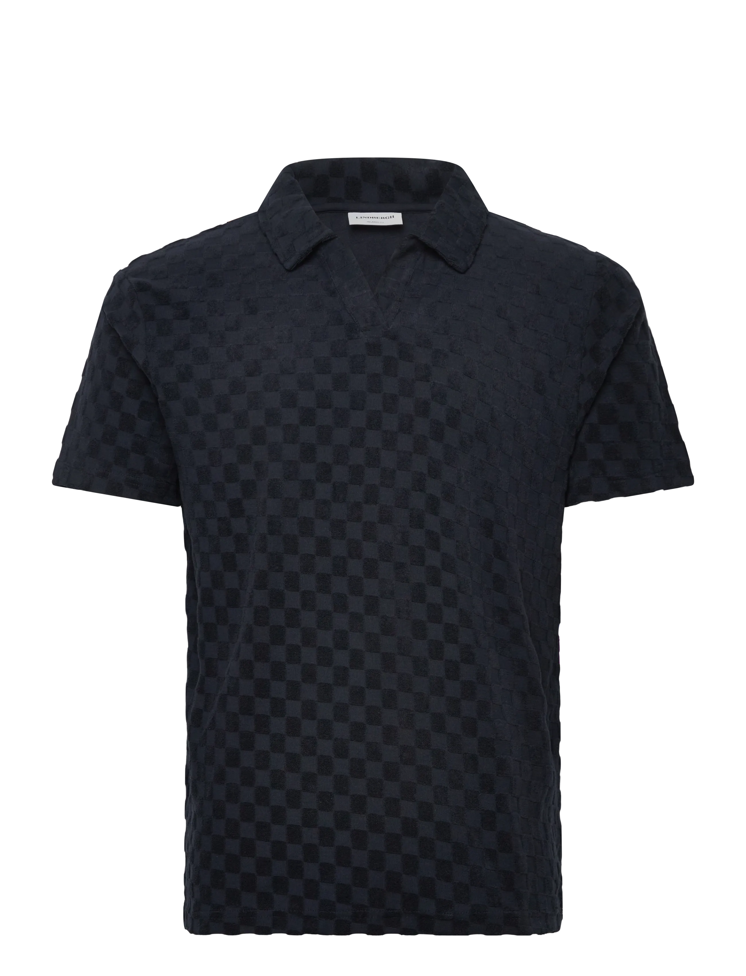 Lindbergh Checkered towel v-neck polo S/S - Poloer - NAVY / navy