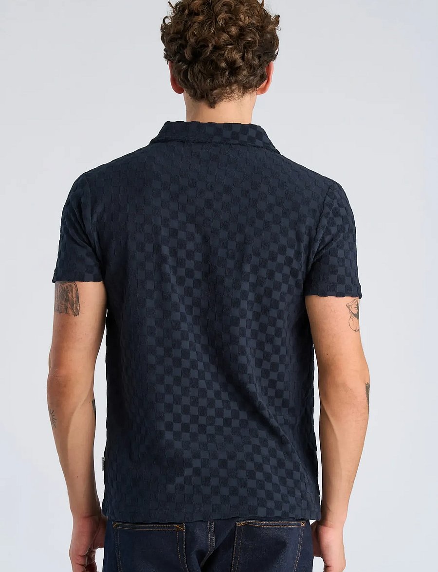 Lindbergh - Checkered towel v-neck polo S/S - kortærmede poloer - navy - 4