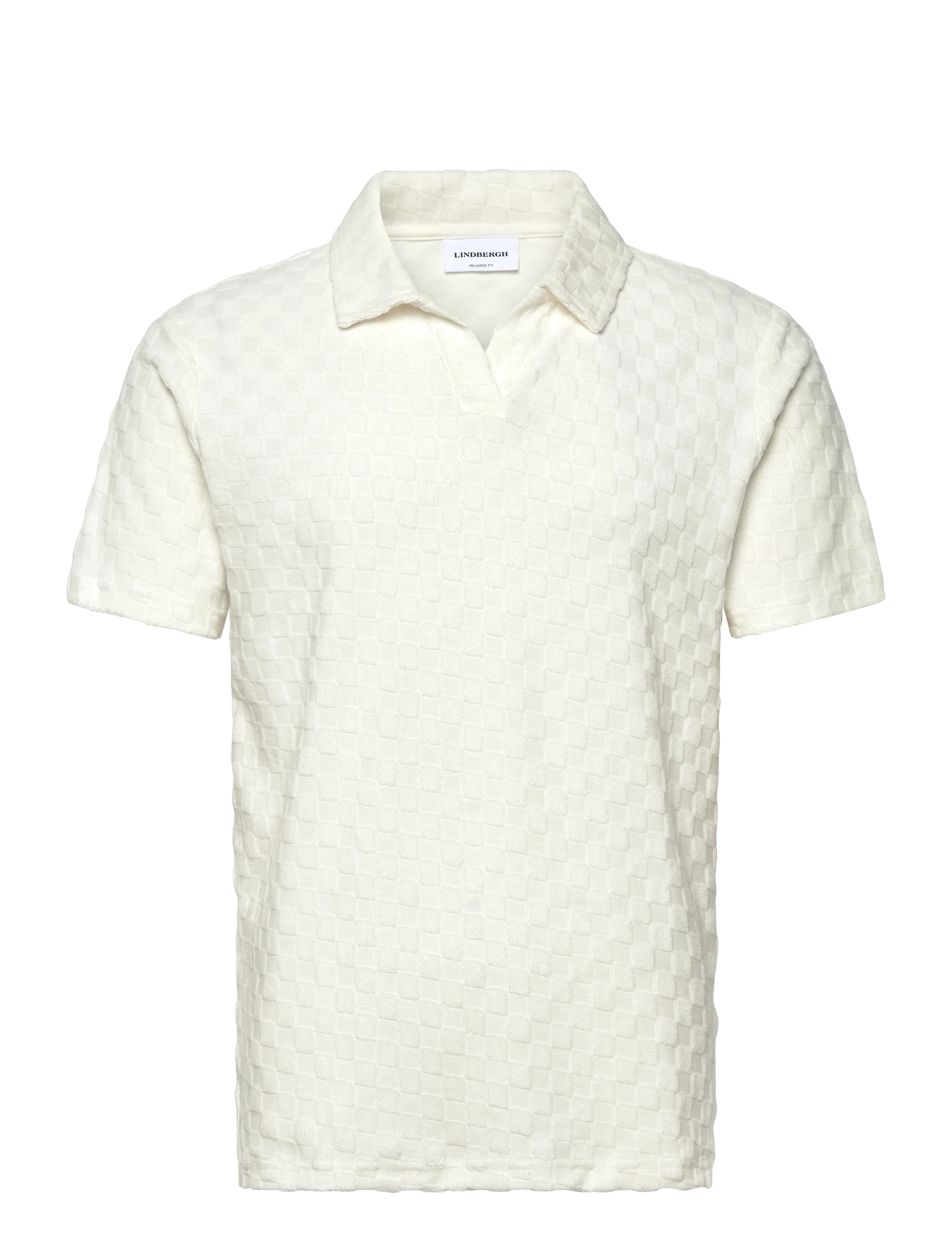 Lindbergh Checkered towel v-neck polo S/S - Riided - OFF WHITE / cream