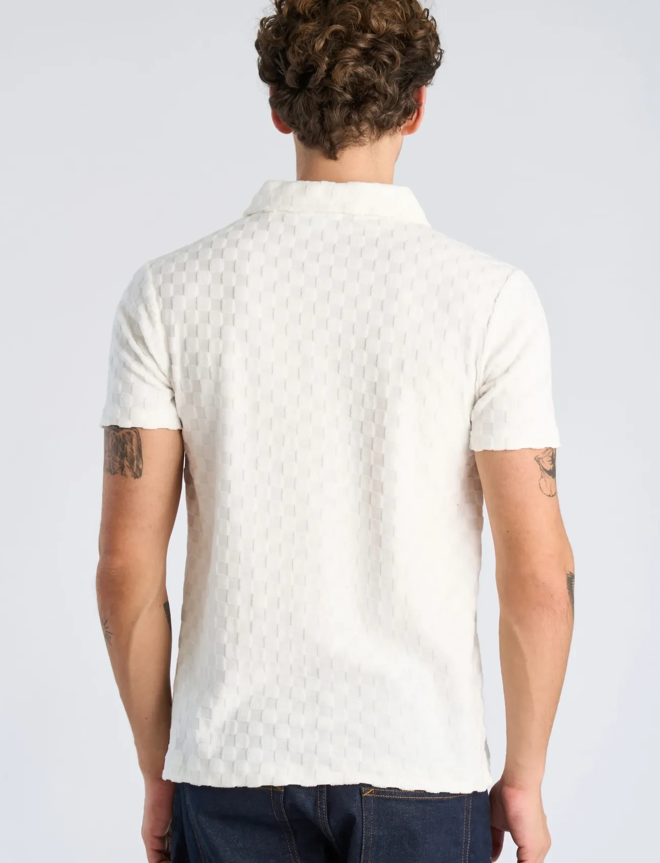 Lindbergh - Checkered towel v-neck polo S/S - kurzärmelig - off white - 4