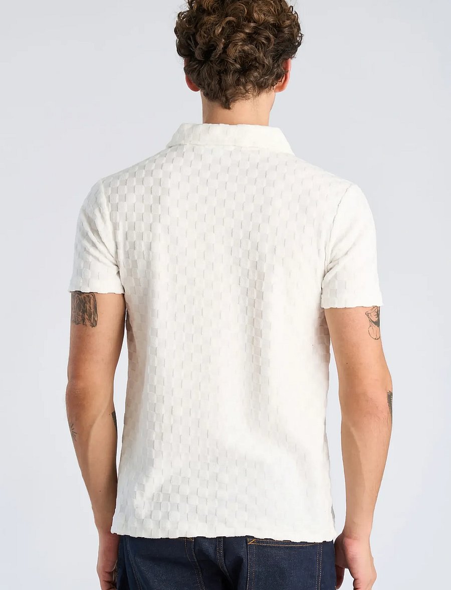 Lindbergh - Checkered towel v-neck polo S/S - kurzärmelig - off white - 4