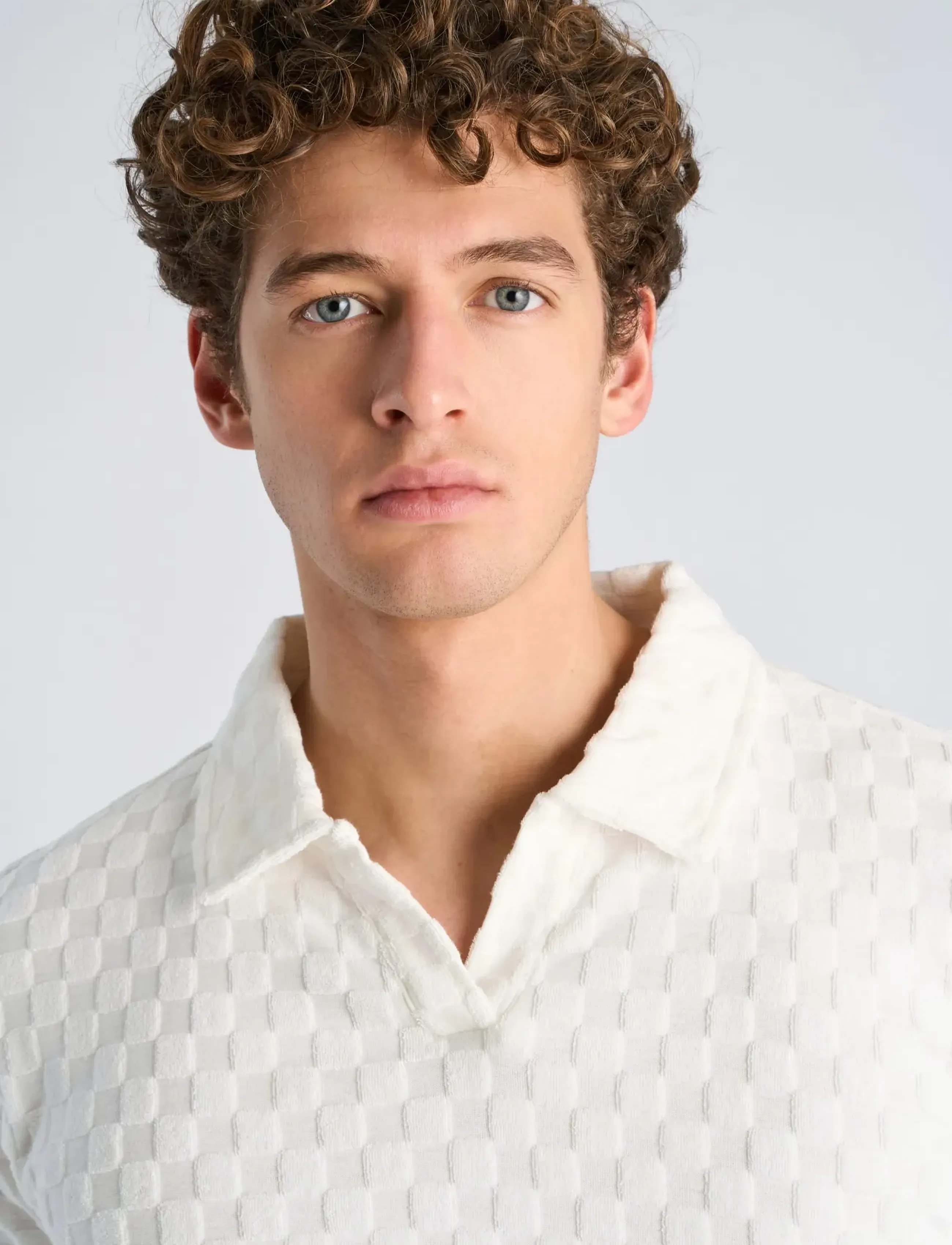 Lindbergh - Checkered towel v-neck polo S/S - kurzärmelig - off white - 5