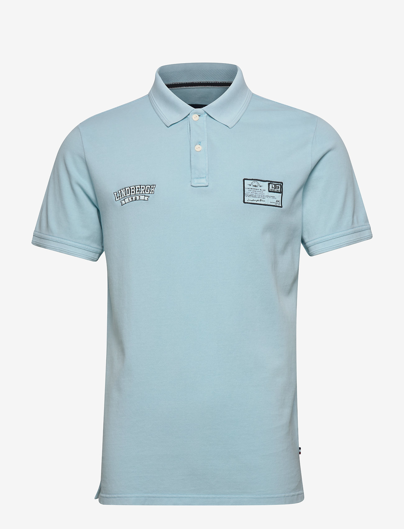 Lindbergh - Garment dyed S/S appliqué polo - lt blue - 0