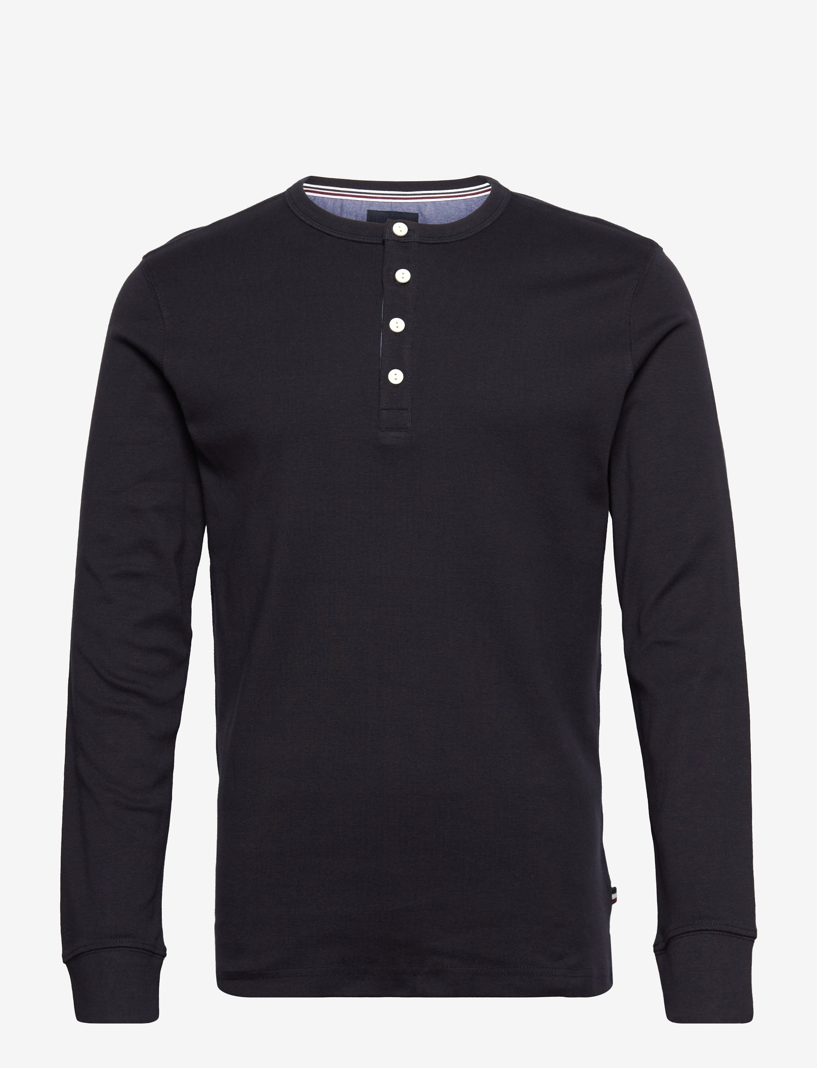 Lindbergh Solid gradad w contrast fabric L/S - T-Shirts - BLACK / black