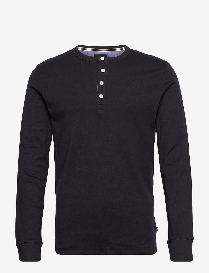 Lindbergh - Solid gradad w contrast fabric L/S - long-sleeved t-shirts - black - 1