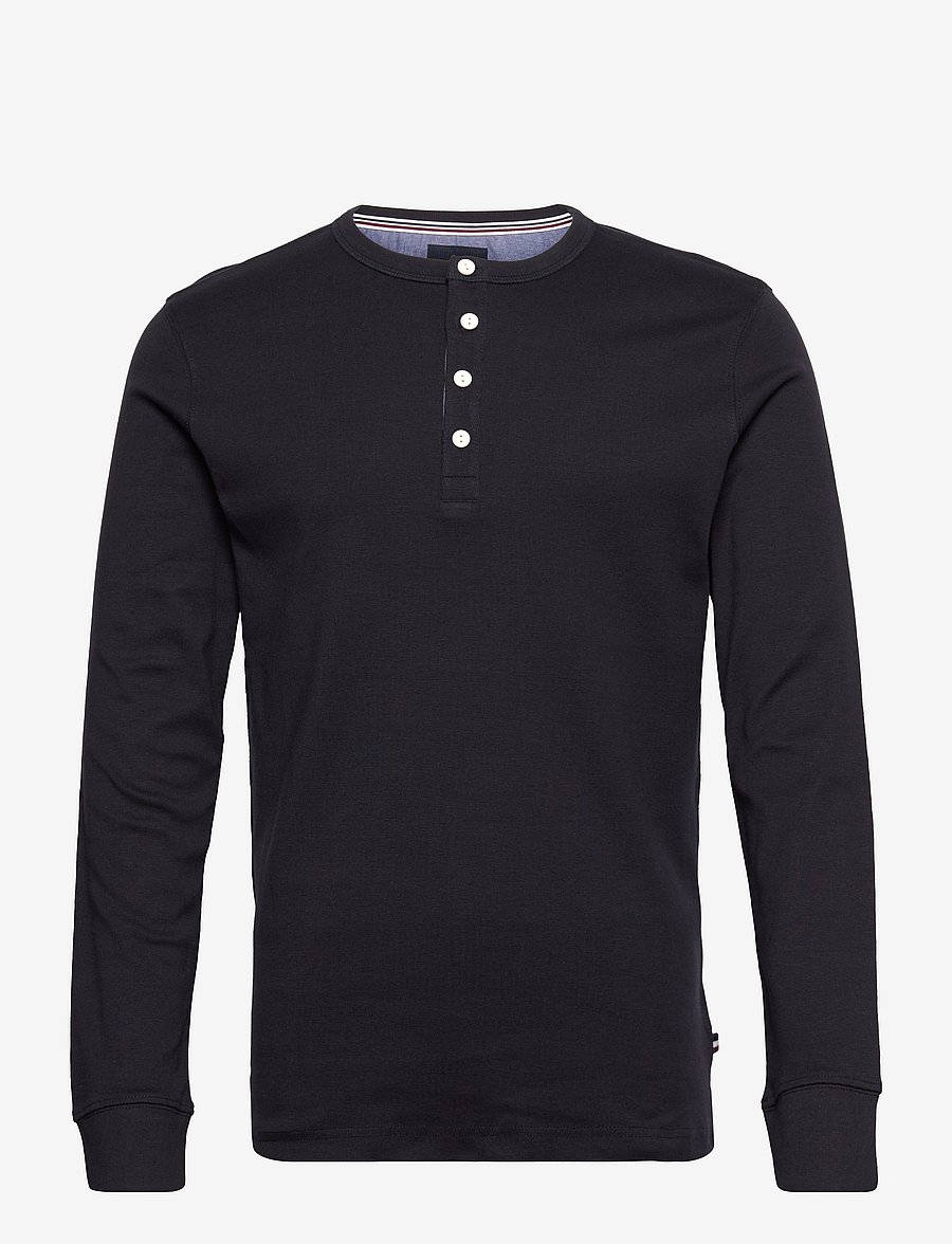 Lindbergh - Solid gradad w contrast fabric L/S - long-sleeved t-shirts - black - 1