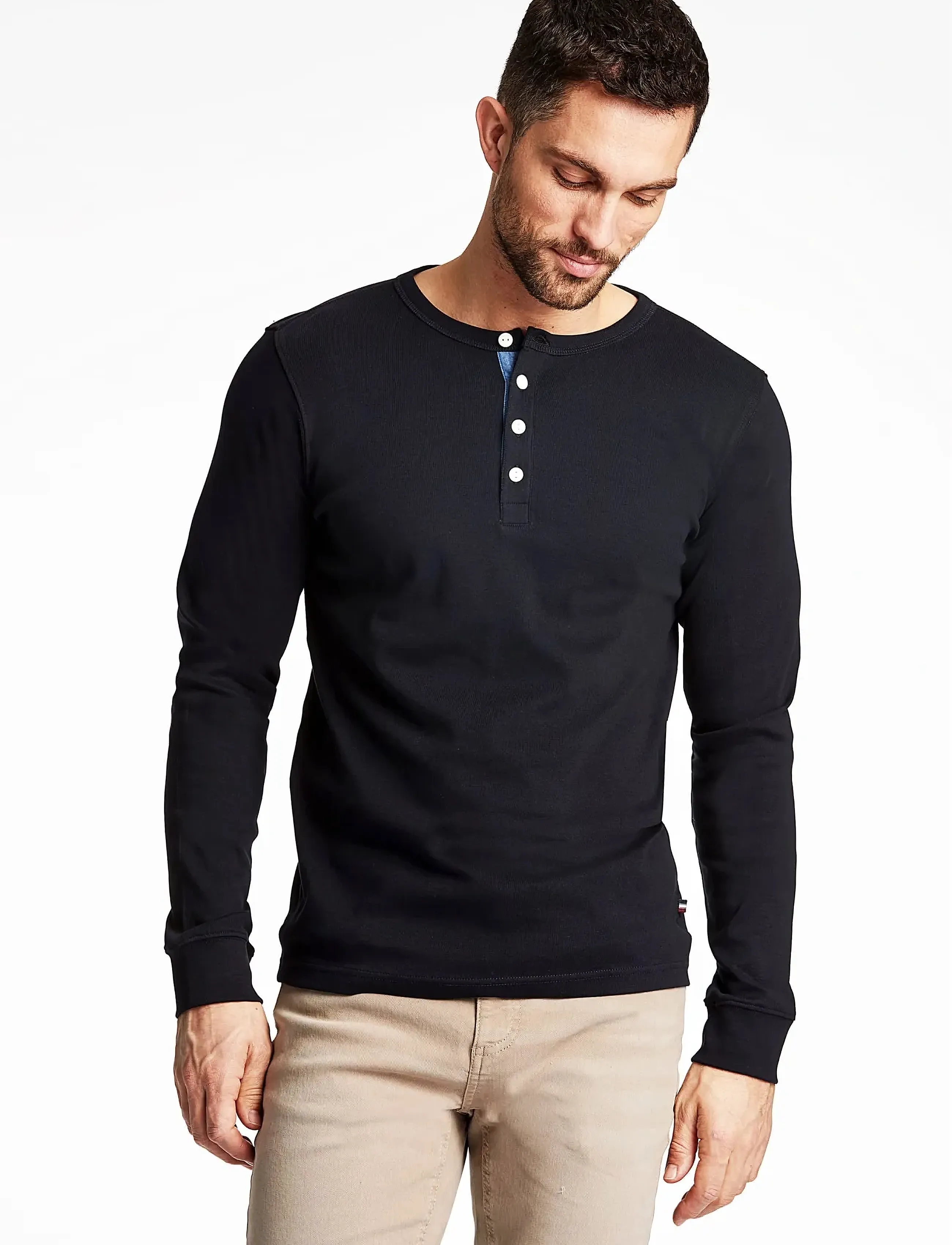 Lindbergh Solid Gradad W Contrast Fabric L/S, M, Black, T-Shirts > Langærmede, Herre