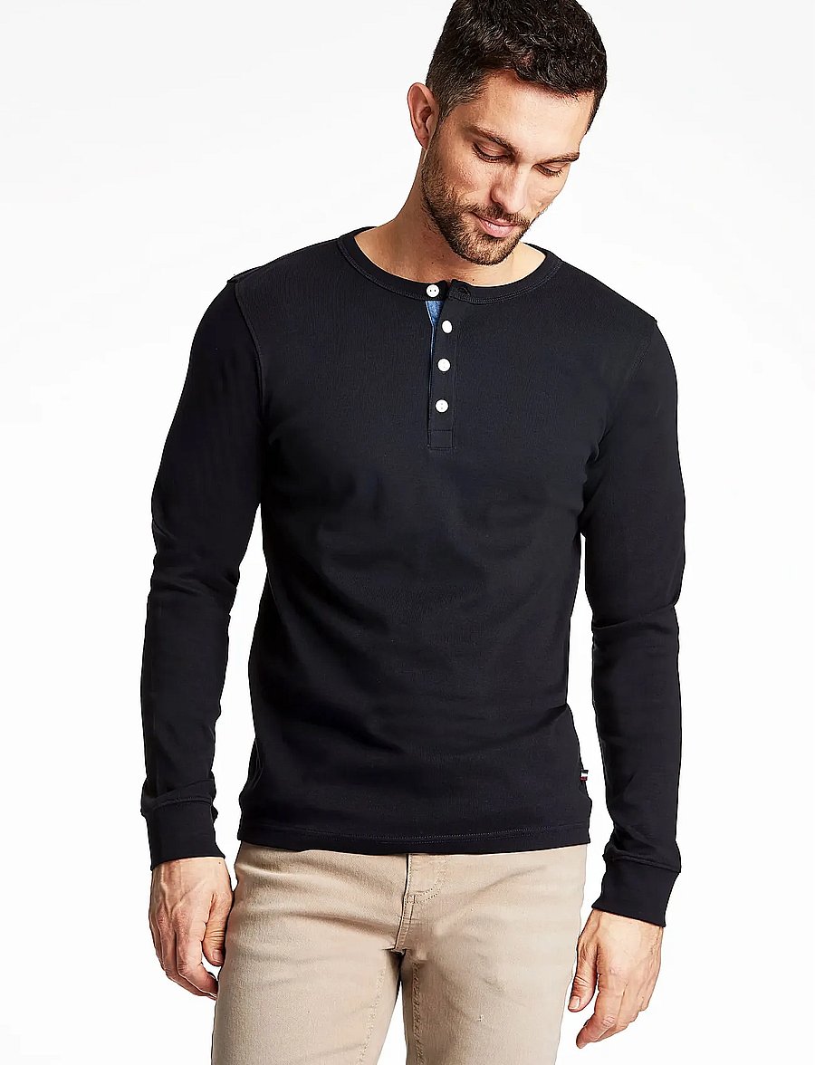 Lindbergh - Solid gradad w contrast fabric L/S - long-sleeved t-shirts - black - 0