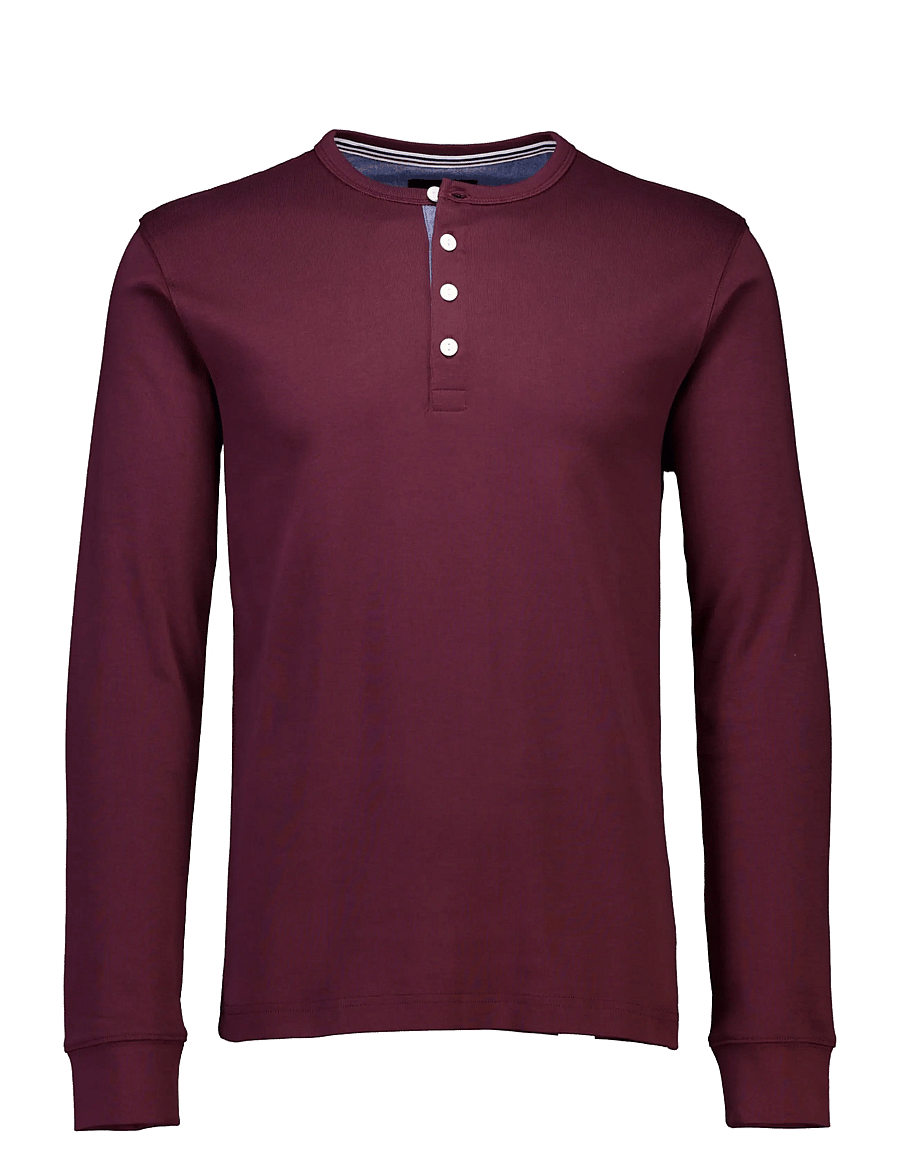 Lindbergh - Solid gradad w contrast fabric L/S - long-sleeved t-shirts - dk bordeaux - 1