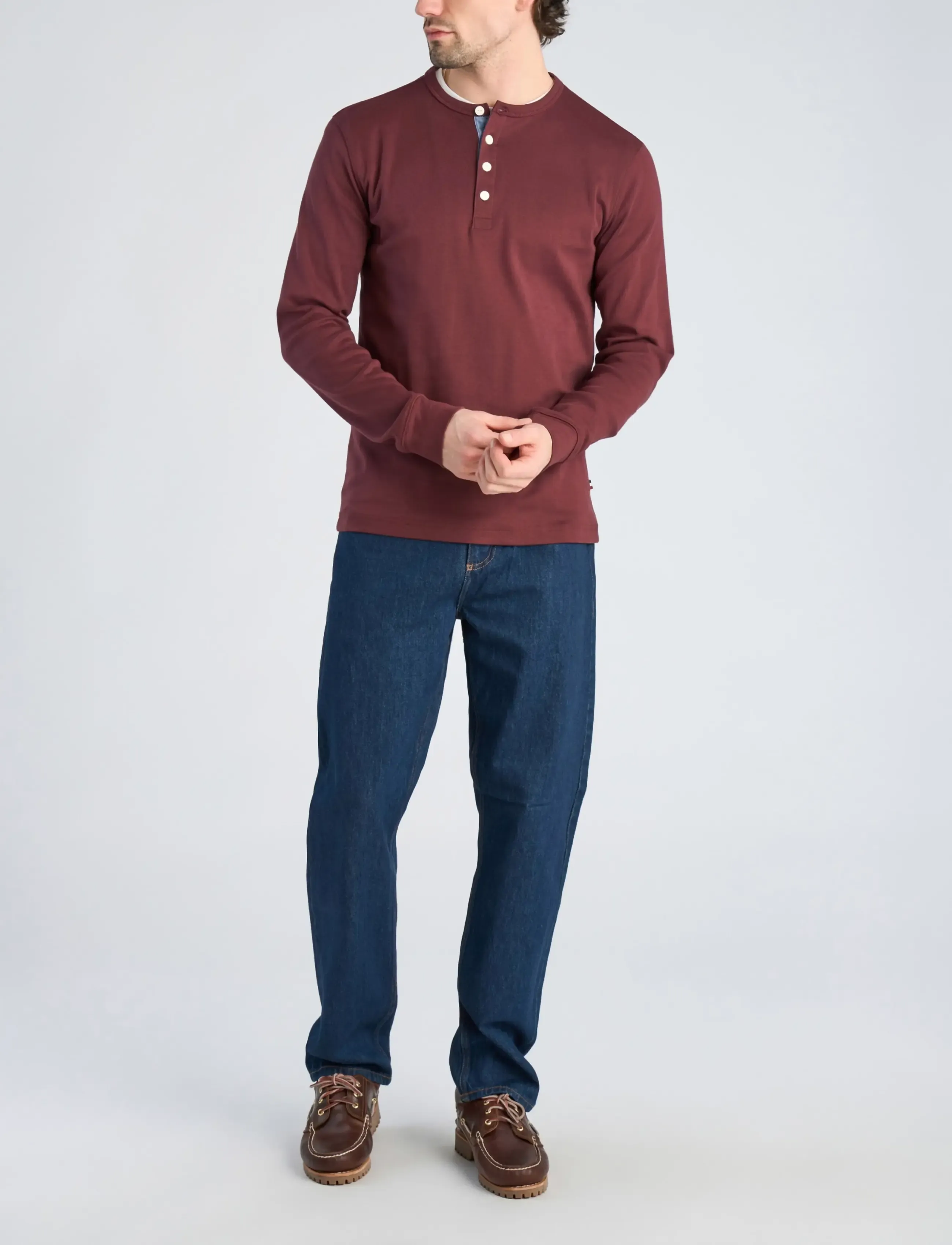Lindbergh Solid gradad w contrast fabric L/S - T-Shirts - DK BORDEAUX / burgundy