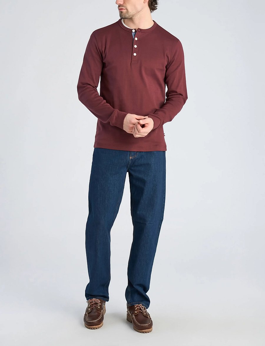 Lindbergh - Solid gradad w contrast fabric L/S - long-sleeved t-shirts - dk bordeaux - 0