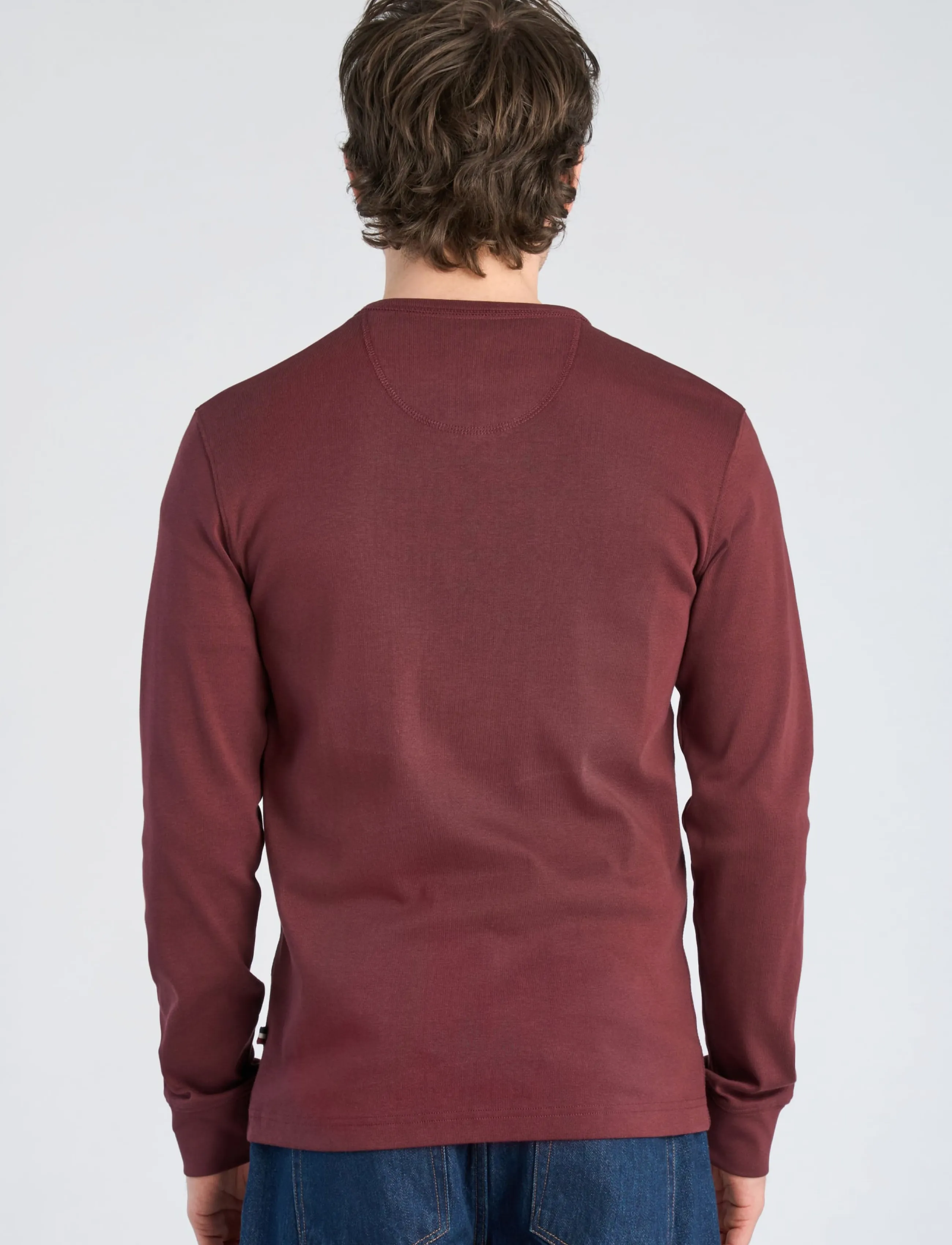 Lindbergh - Solid gradad w contrast fabric L/S - long-sleeved t-shirts - dk bordeaux - 4