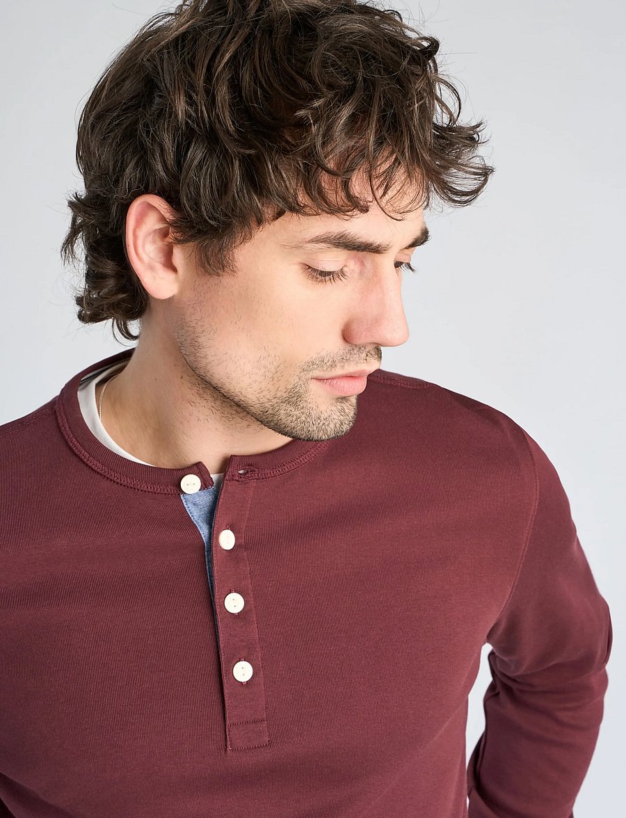Lindbergh - Solid gradad w contrast fabric L/S - long-sleeved t-shirts - dk bordeaux - 5