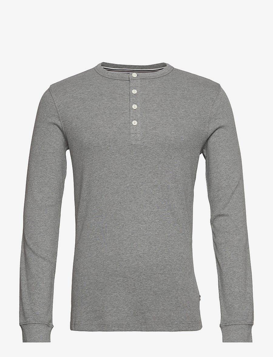 Lindbergh - Solid gradad w contrast fabric L/S - langärmelige t-shirts - grey mel - 1