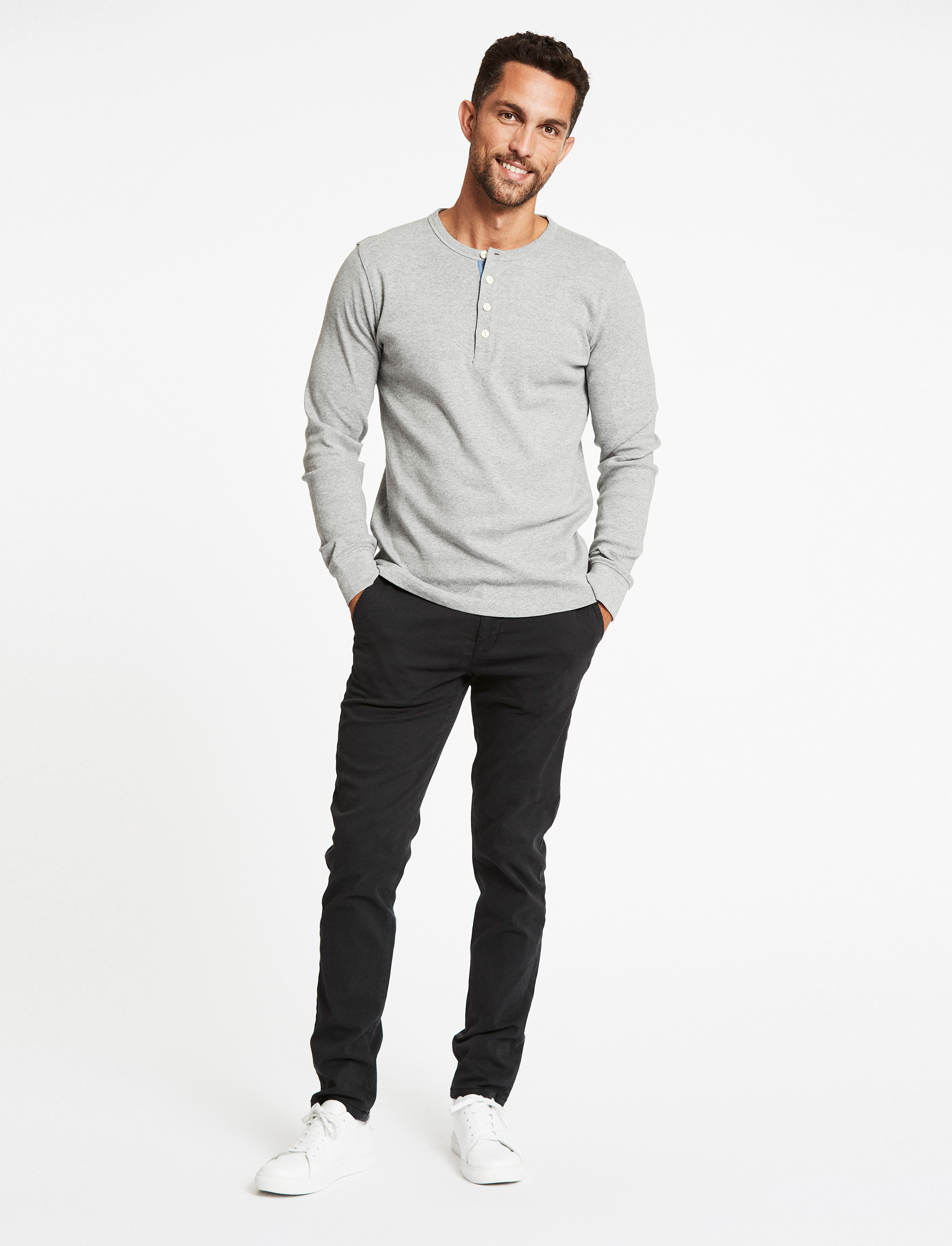 Lindbergh Solid Gradad W Contrast Fabric L/S, XXL, Grey, T-Shirts > Langærmede, Herre