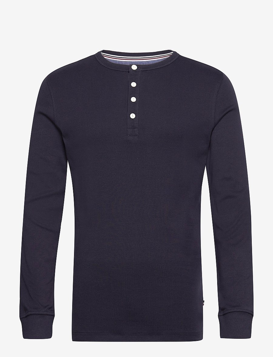Lindbergh - Solid gradad w contrast fabric L/S - langærmede t-shirts - navy - 1