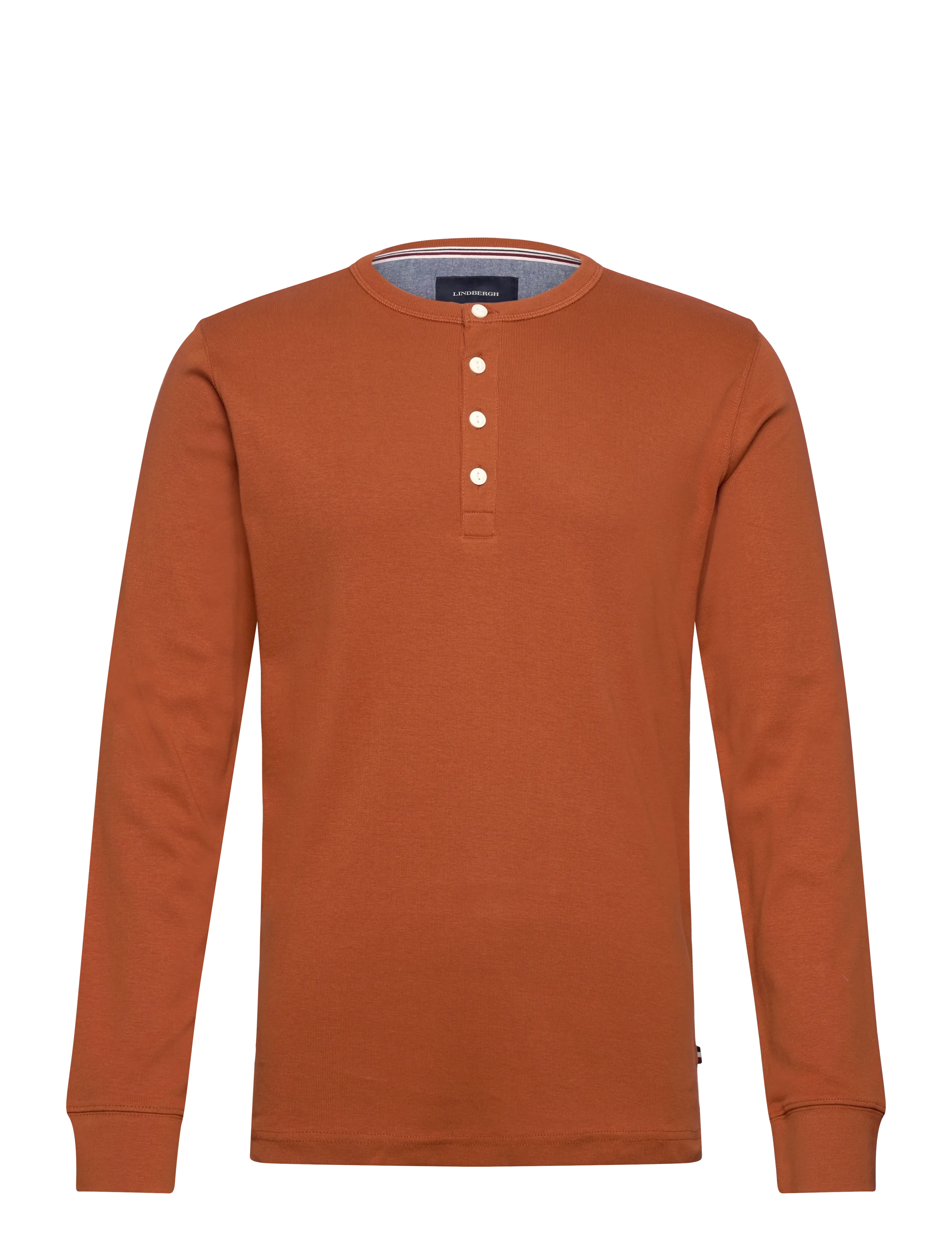 Lindbergh Solid gradad w contrast fabric L/S - T-Shirts - RUST ORANGE / orange