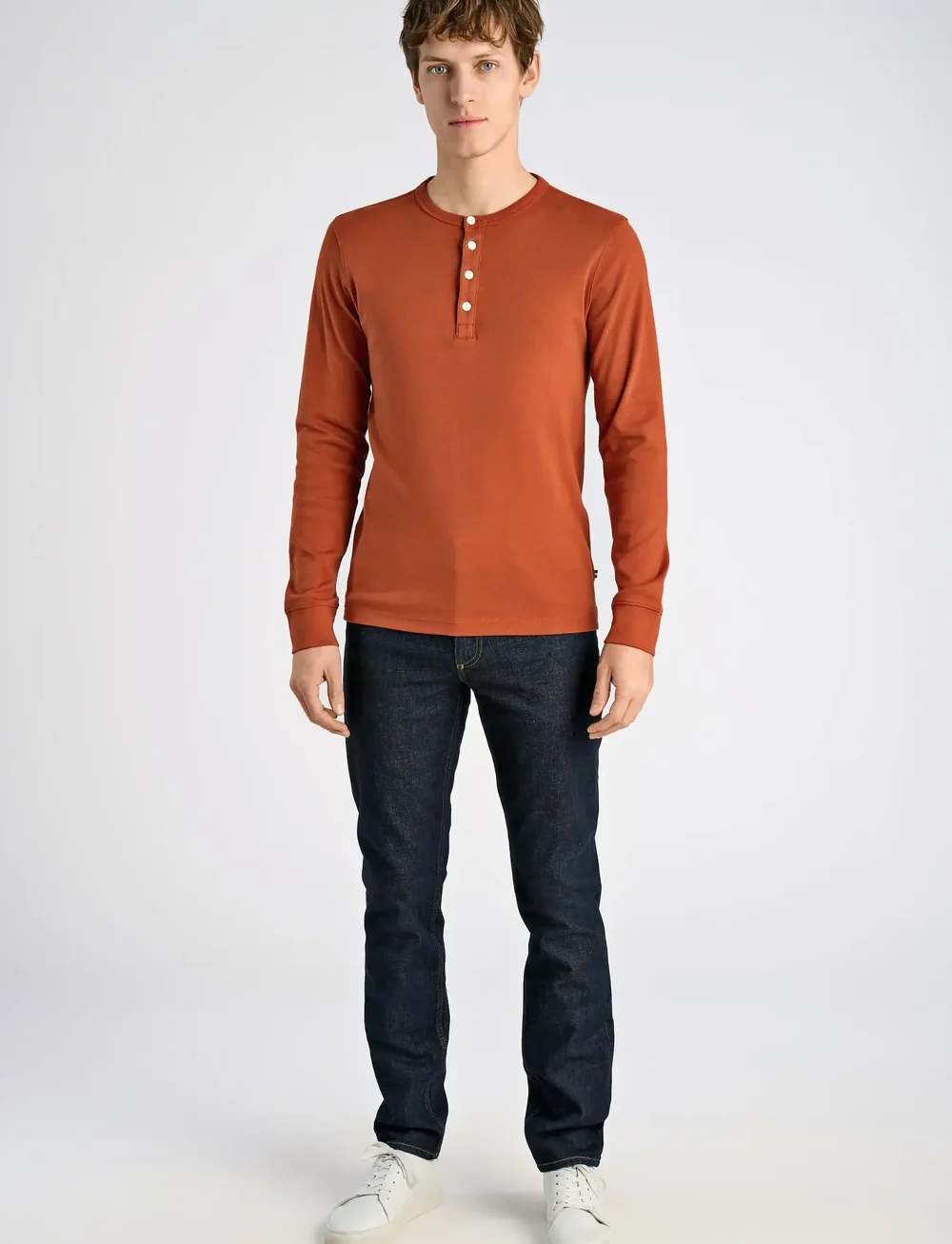 Lindbergh - Solid gradad w contrast fabric L/S - langærmede t-shirts - rust orange - 0