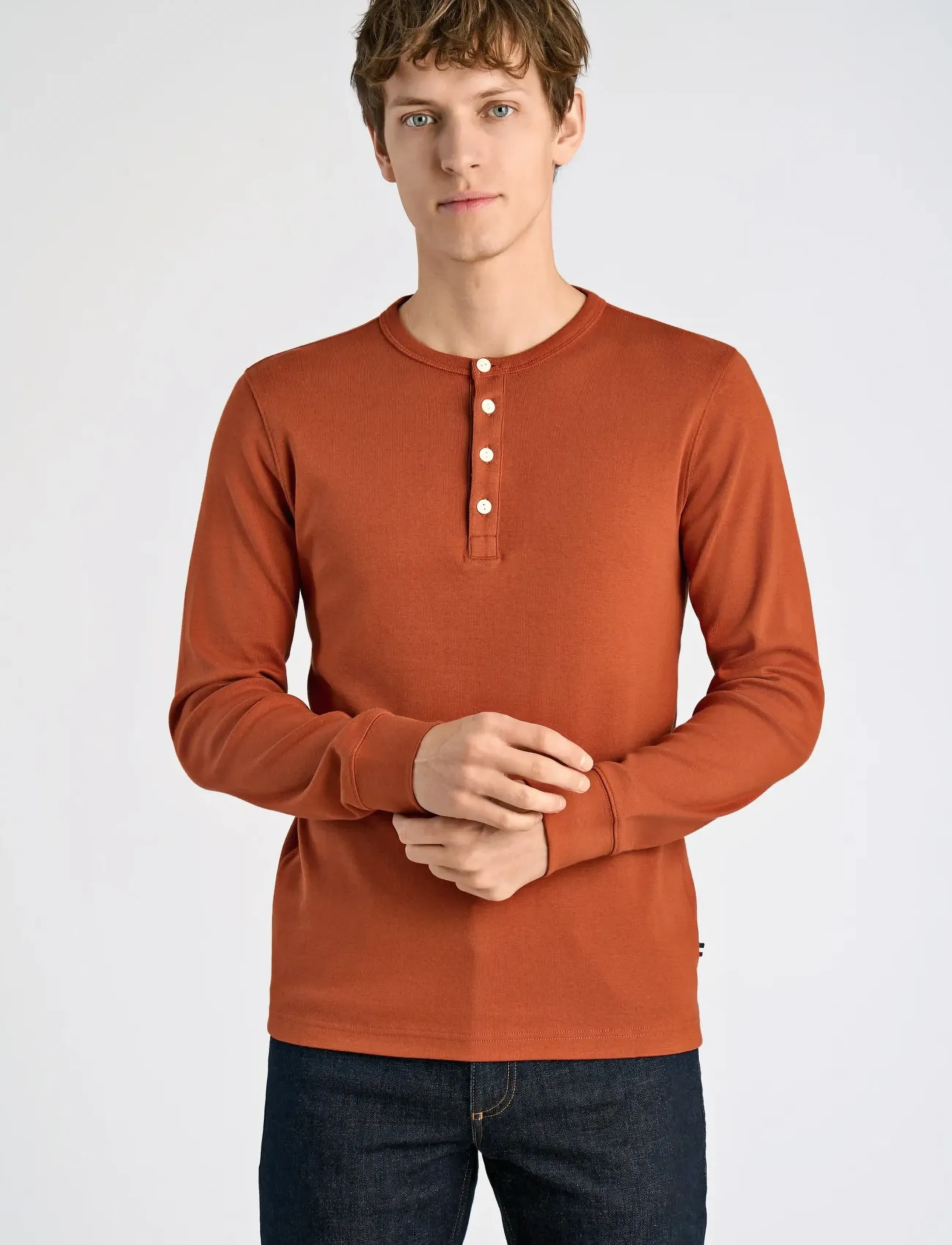 Lindbergh - Solid gradad w contrast fabric L/S - basic t-shirts - rust orange - 5