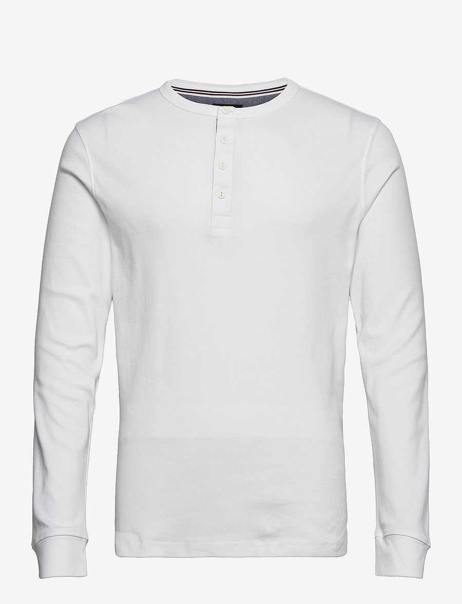 Lindbergh - Solid gradad w contrast fabric L/S - langärmelige t-shirts - white - 1