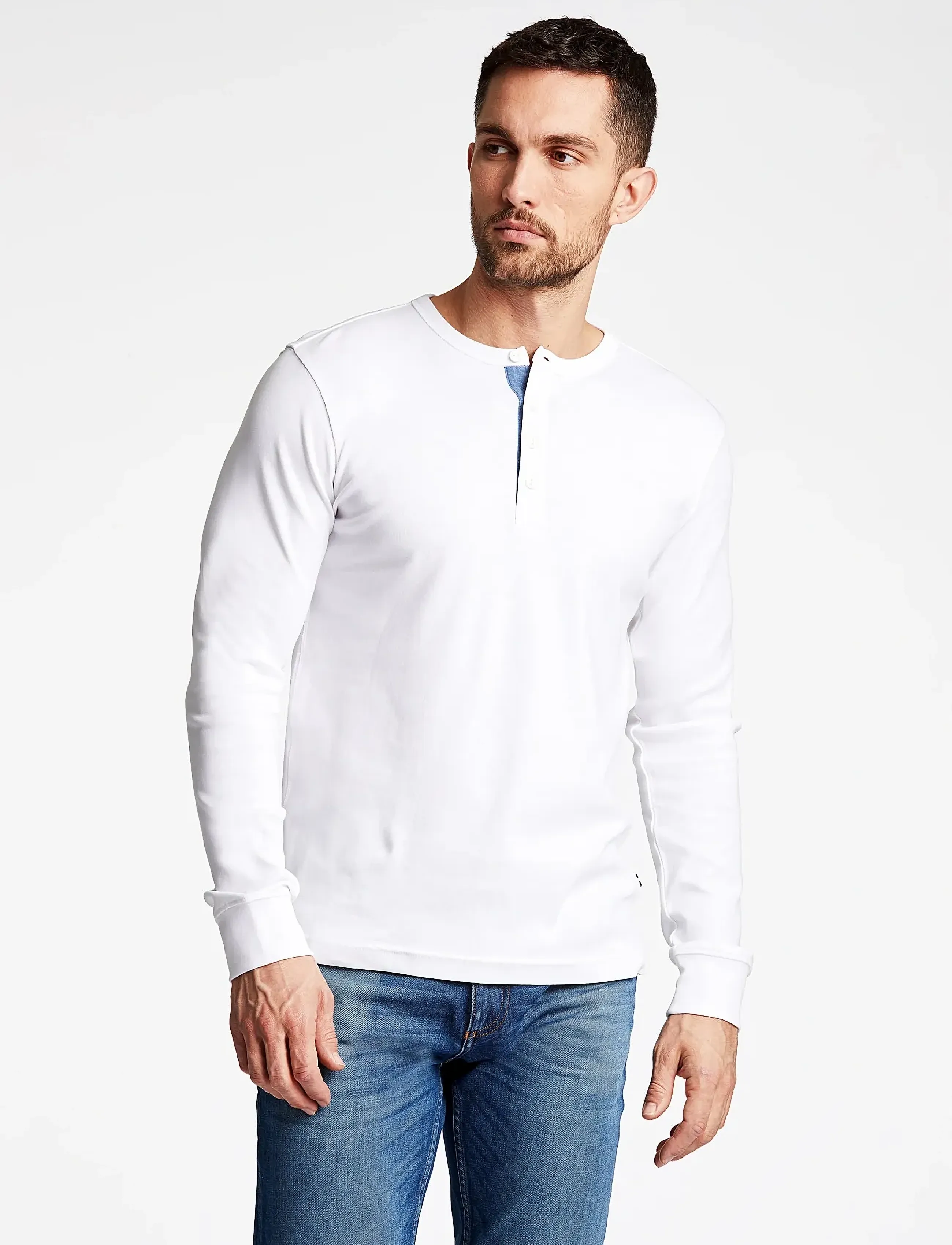 Lindbergh Solid Gradad W Contrast Fabric L/S, M, White, T-Shirts > Langærmede, Herre
