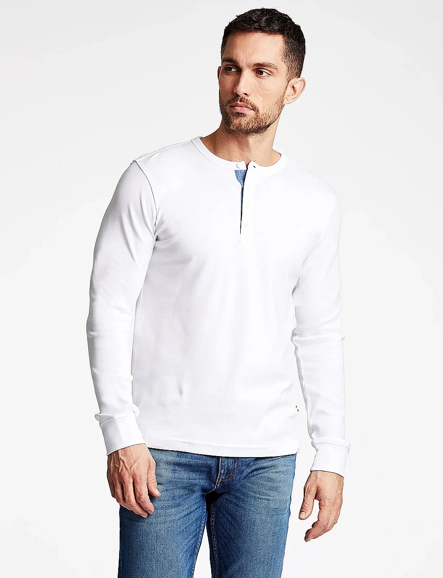 Lindbergh - Solid gradad w contrast fabric L/S - langärmelige t-shirts - white - 0