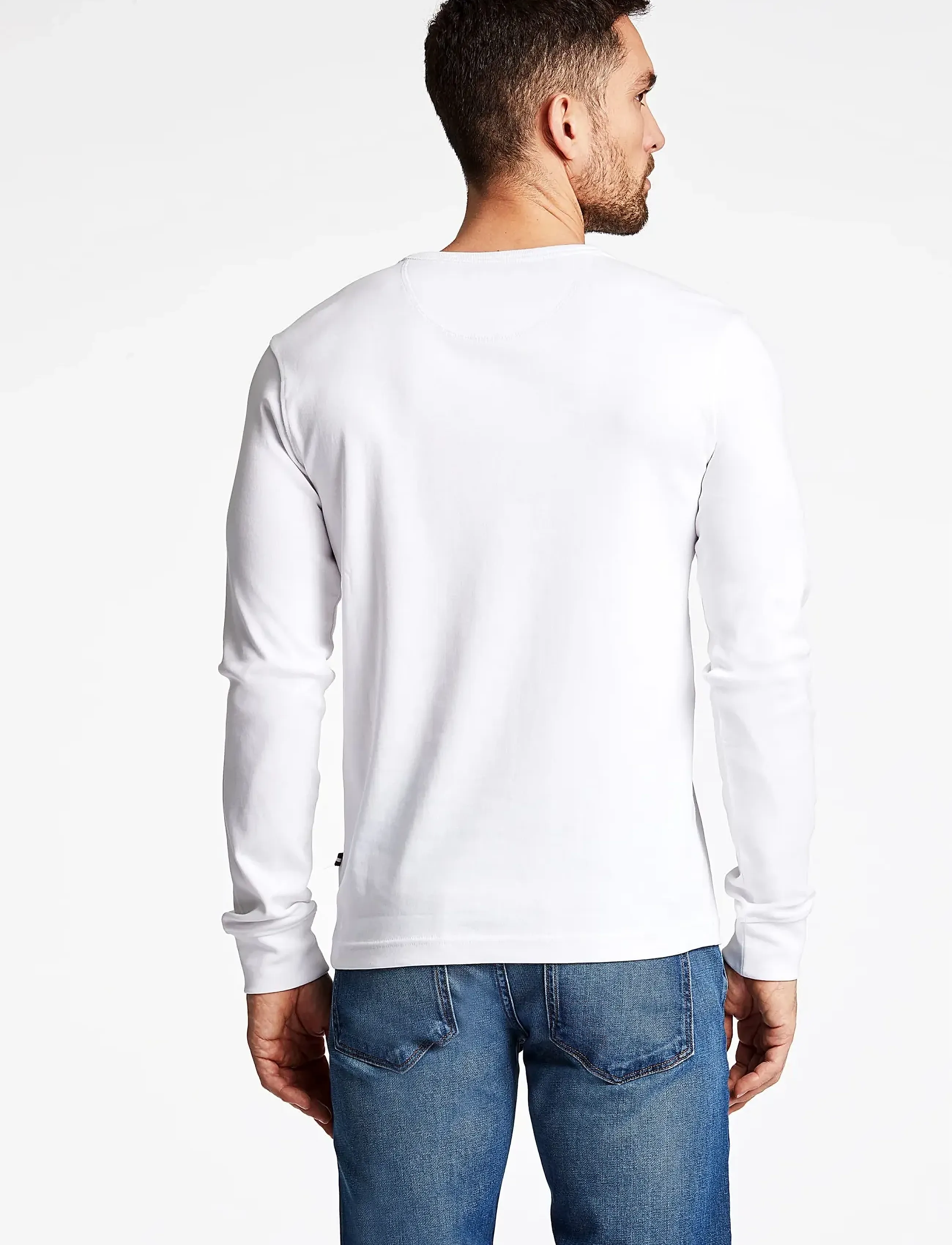 Lindbergh - Solid gradad w contrast fabric L/S - langärmelige t-shirts - white - 4