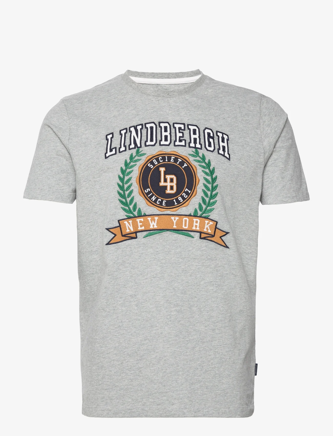 Lindbergh - Brand carrier print tee S/S - kortärmade t-shirts - grey mel - 0