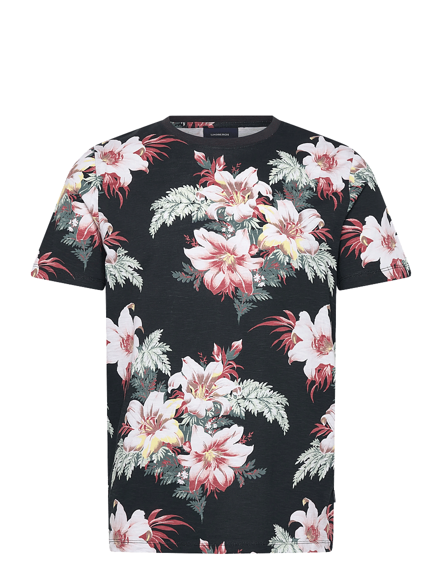 Lindbergh - Slub AOP tee S/S - kortærmede t-shirts - black - 1