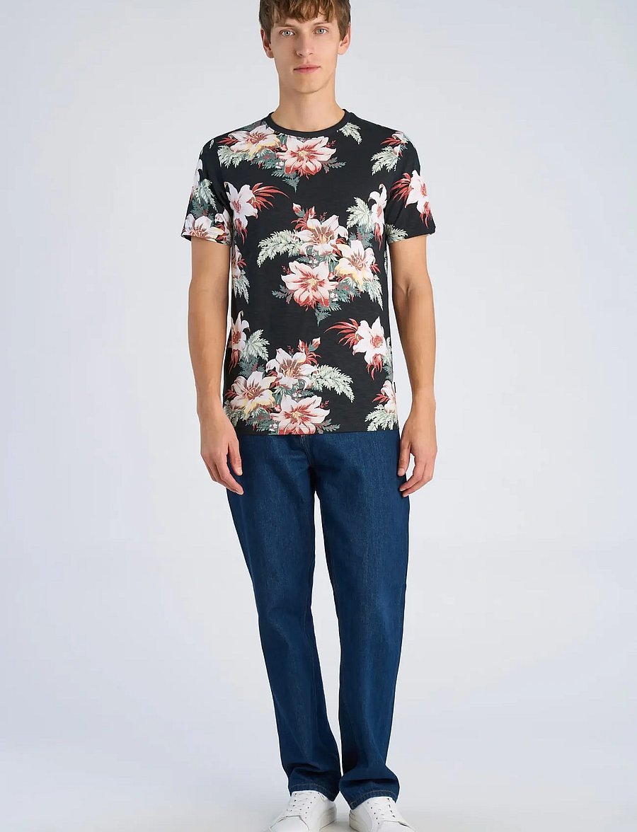 Lindbergh - Slub AOP tee S/S - kortærmede t-shirts - black - 0
