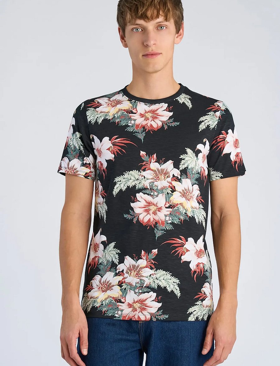 Lindbergh - Slub AOP tee S/S - kortærmede t-shirts - black - 3
