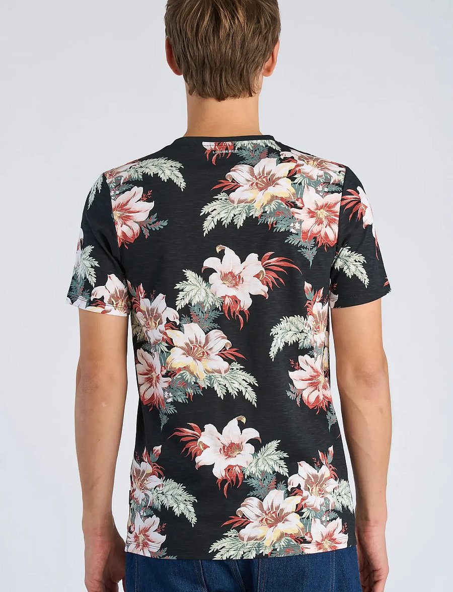 Lindbergh - Slub AOP tee S/S - kortærmede t-shirts - black - 4