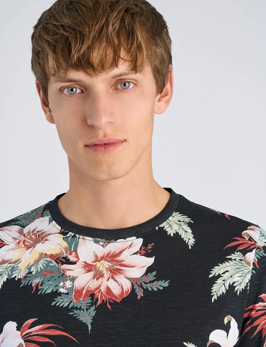Lindbergh - Slub AOP tee S/S - kortærmede t-shirts - black - 5