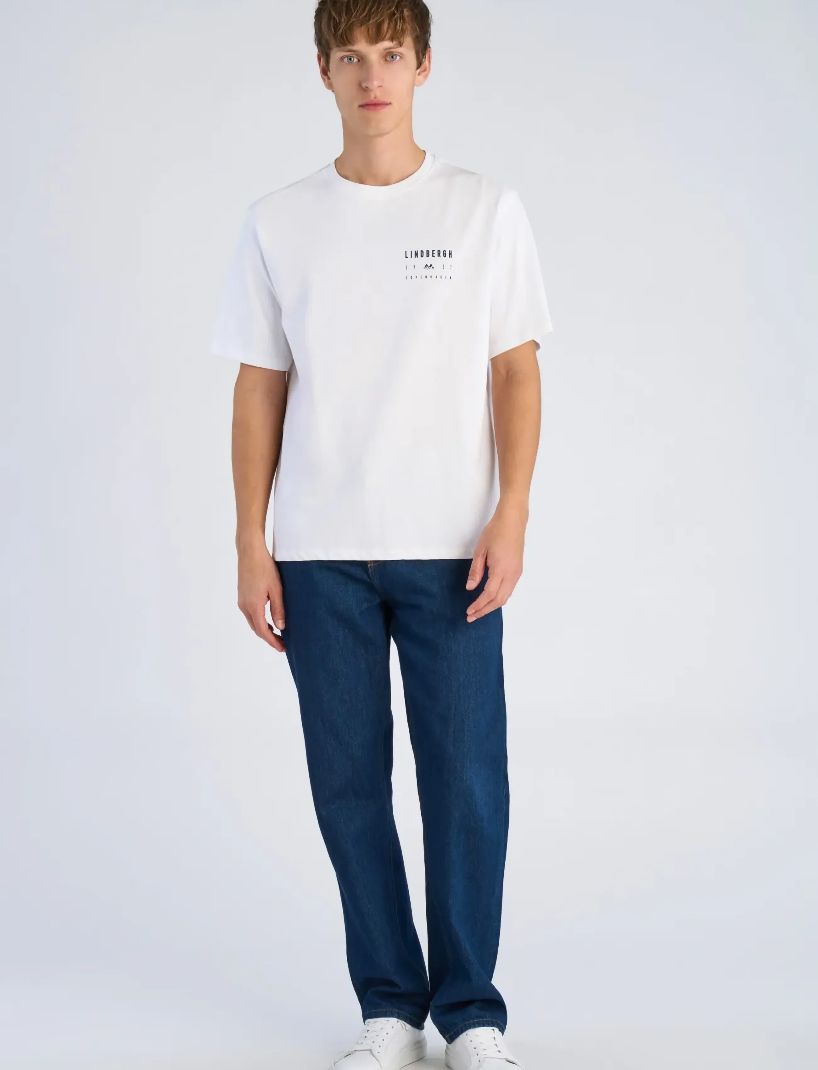 Lindbergh Oversized Print Tee S/S, Mænd, Oversize Print T-Shirt, Hvid, Str: M