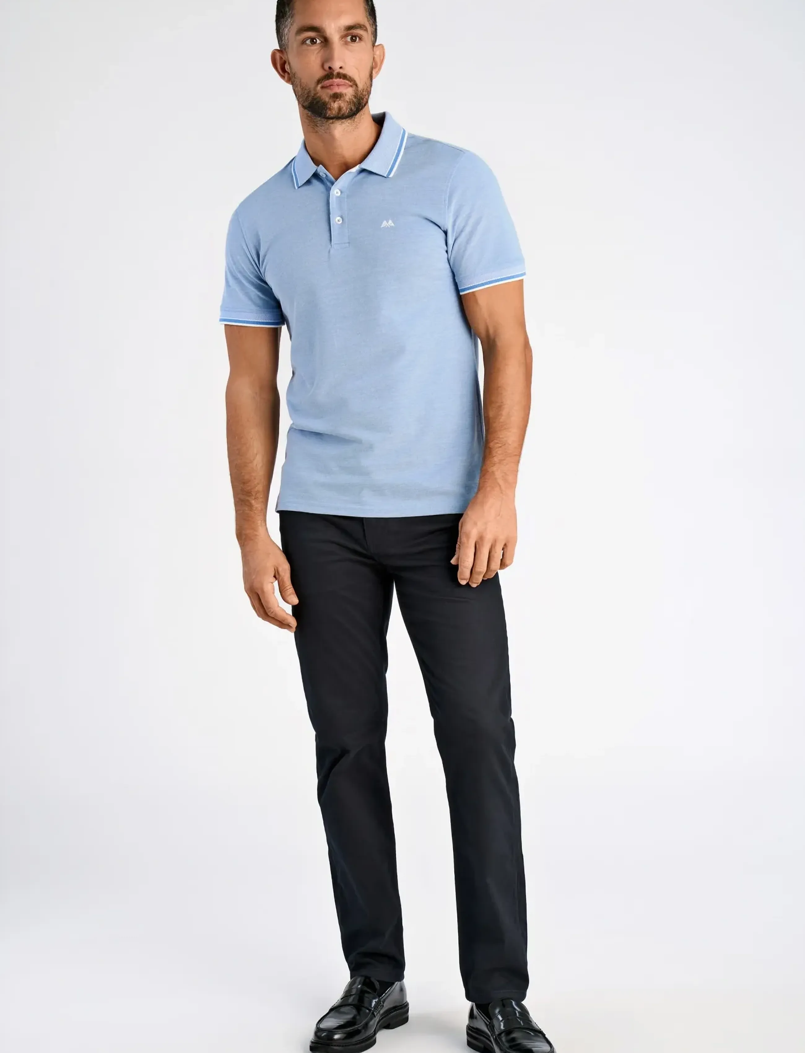 Lindbergh Orangic cotton polo piqué S/S- rela - Pikeepaidat - NAVY-LT BLUE / grey