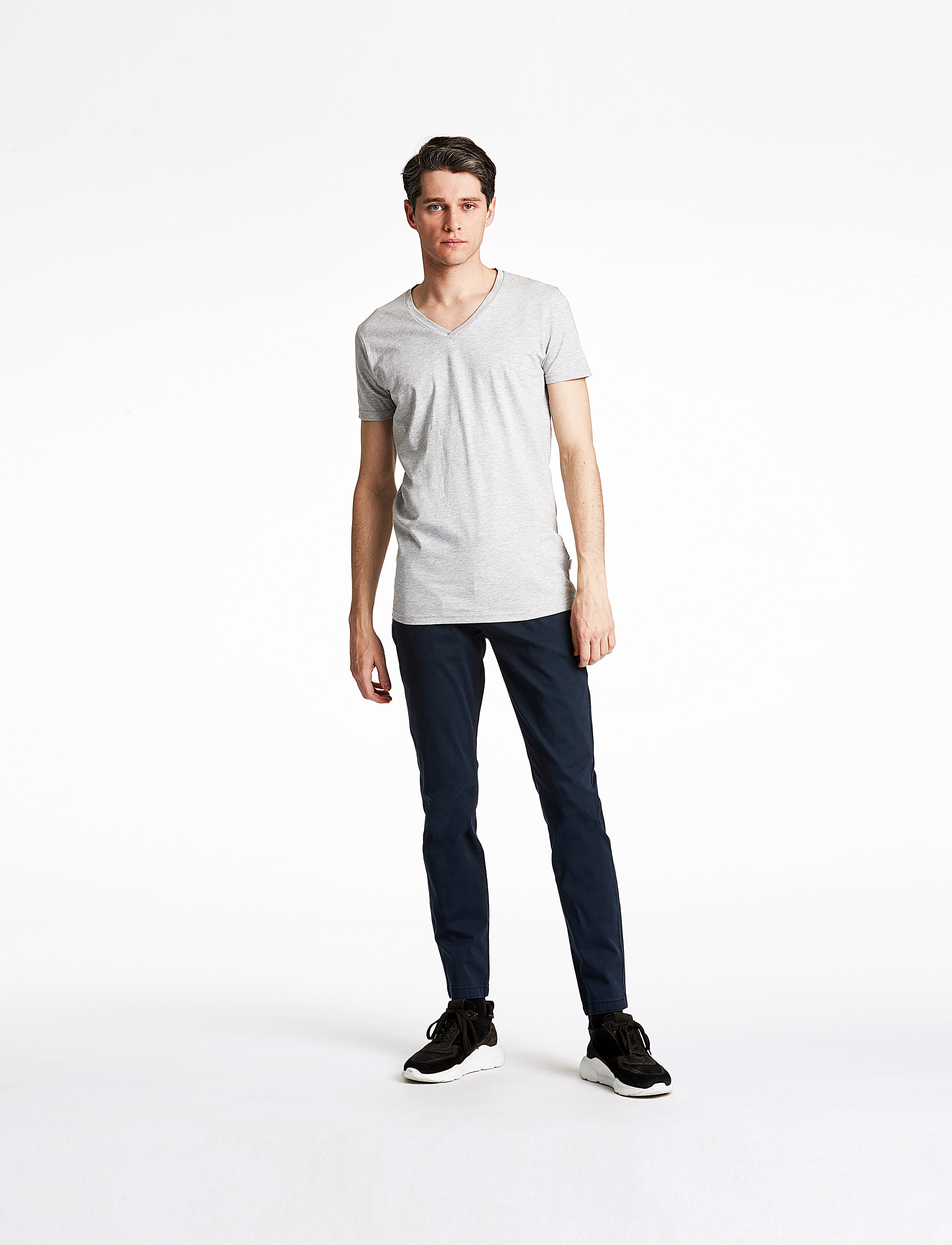 Lindbergh Mens Stretch V-Neck Tee S/S, L, T-shirts, Grau - Short-sleeved, Männerswear