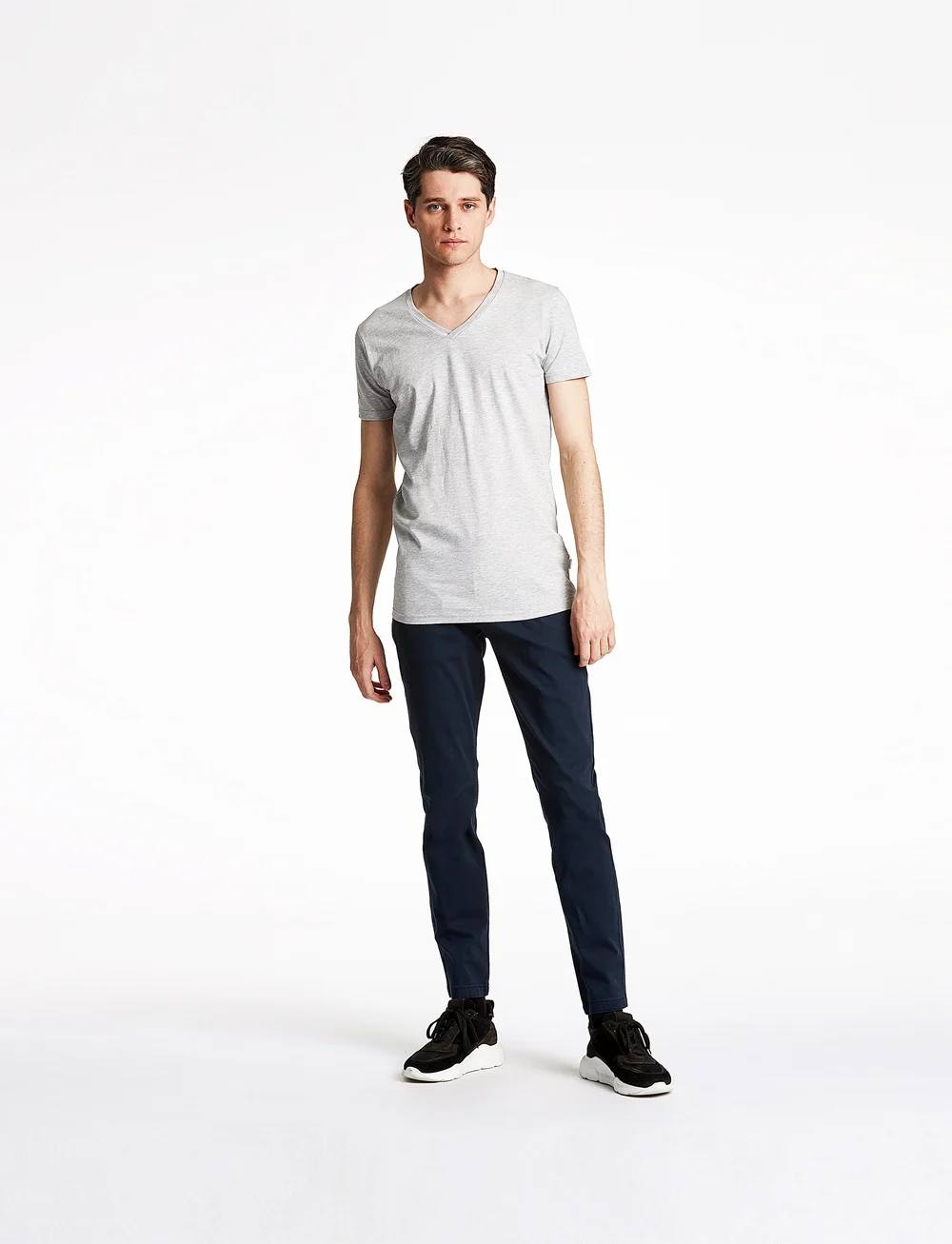 Lindbergh - Mens stretch v-neck tee S/S - t-skjorte med v-hals - grey mel - 0