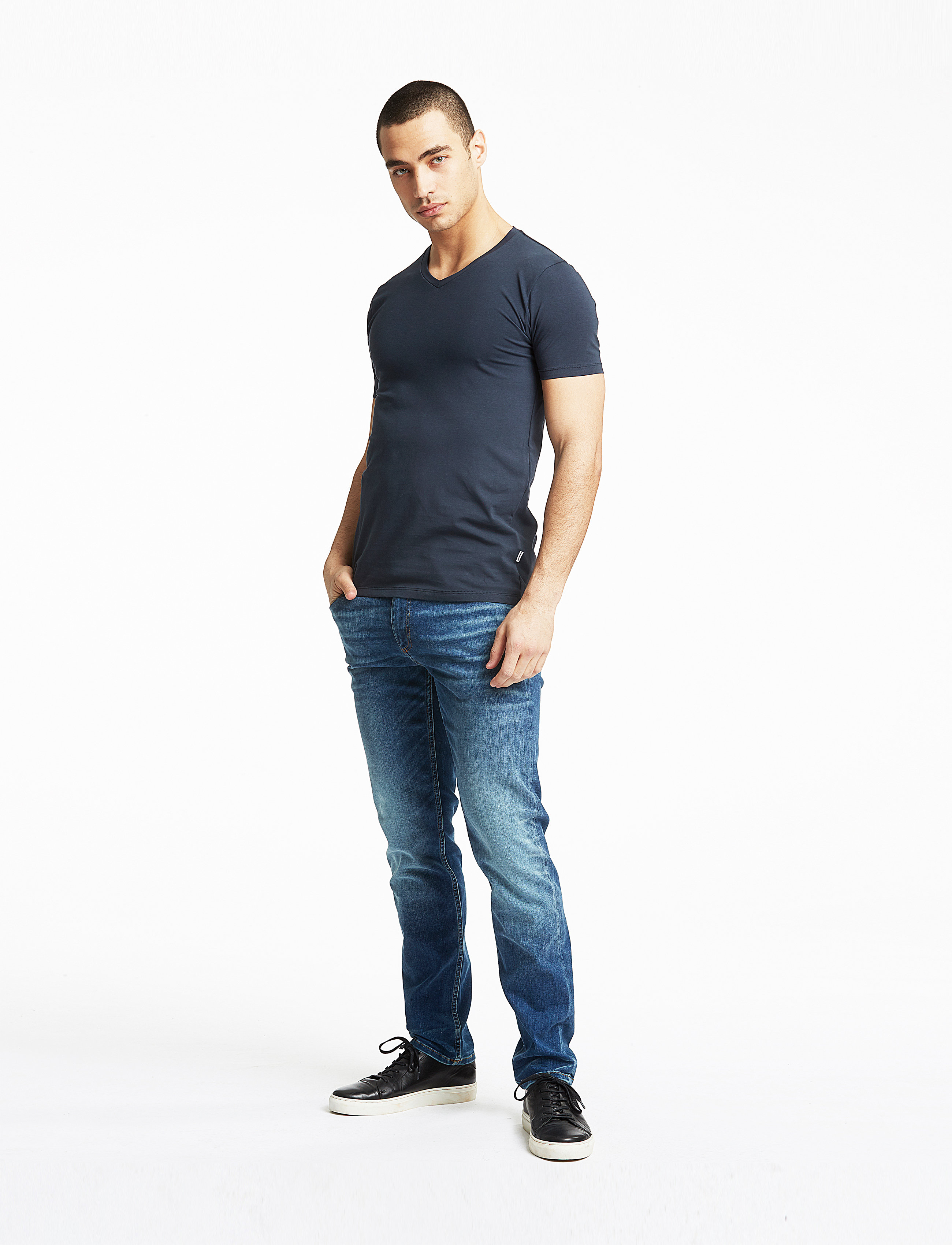 Lindbergh Mens Stretch V-Neck Tee S/S, M, T-shirts, Blau - Short-sleeved, Männerswear
