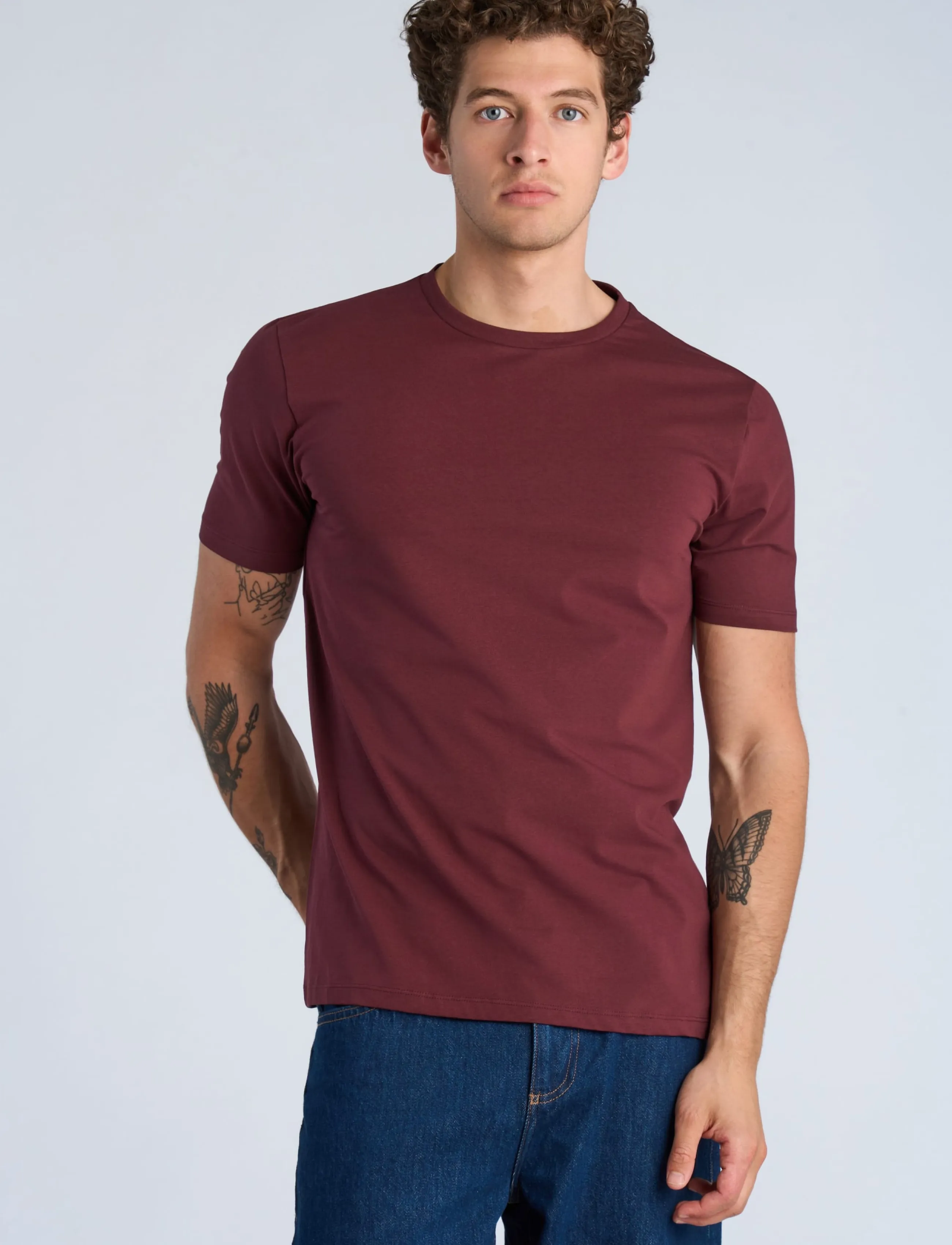 Lindbergh - Mens stretch crew neck tee s/s - lühikeste varrukatega t-särgid - deep burgundy - 3