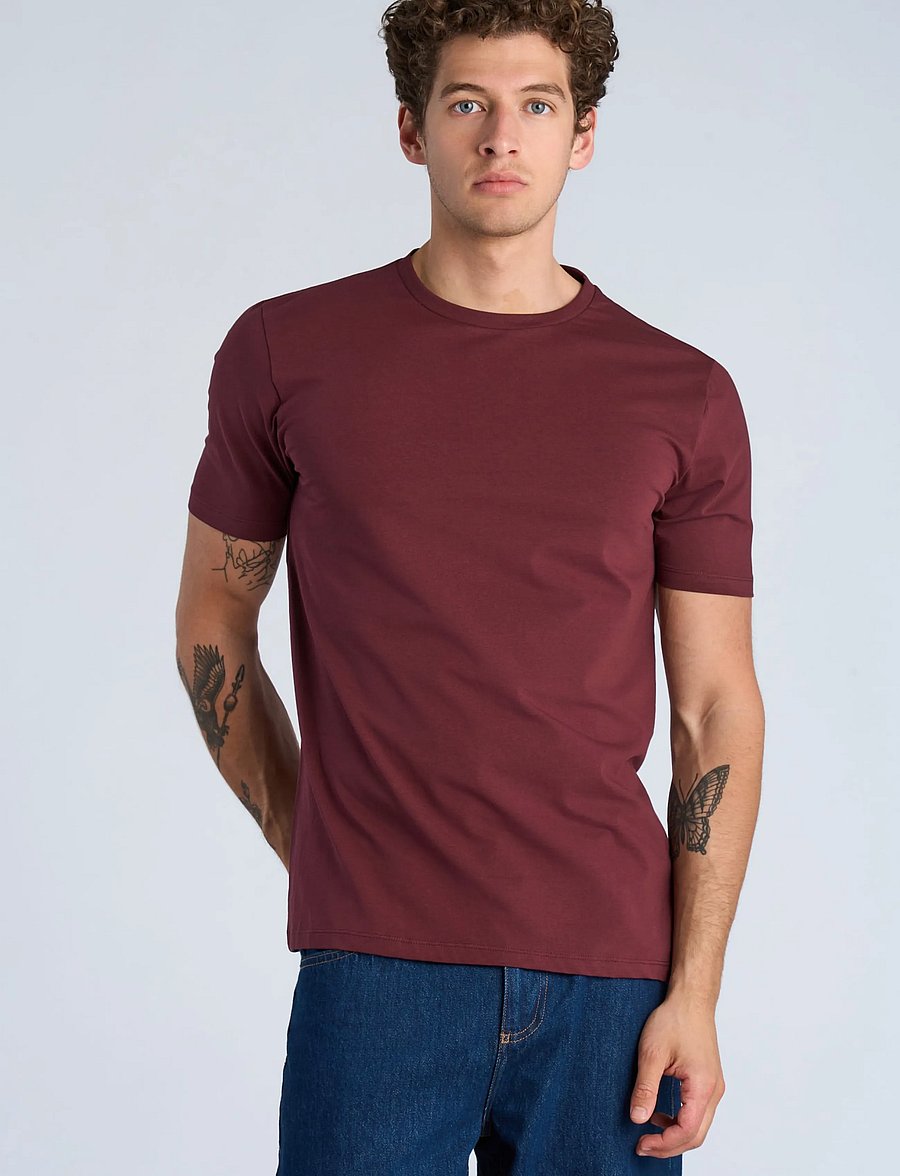Lindbergh - Mens stretch crew neck tee s/s - lühikeste varrukatega t-särgid - deep burgundy - 3