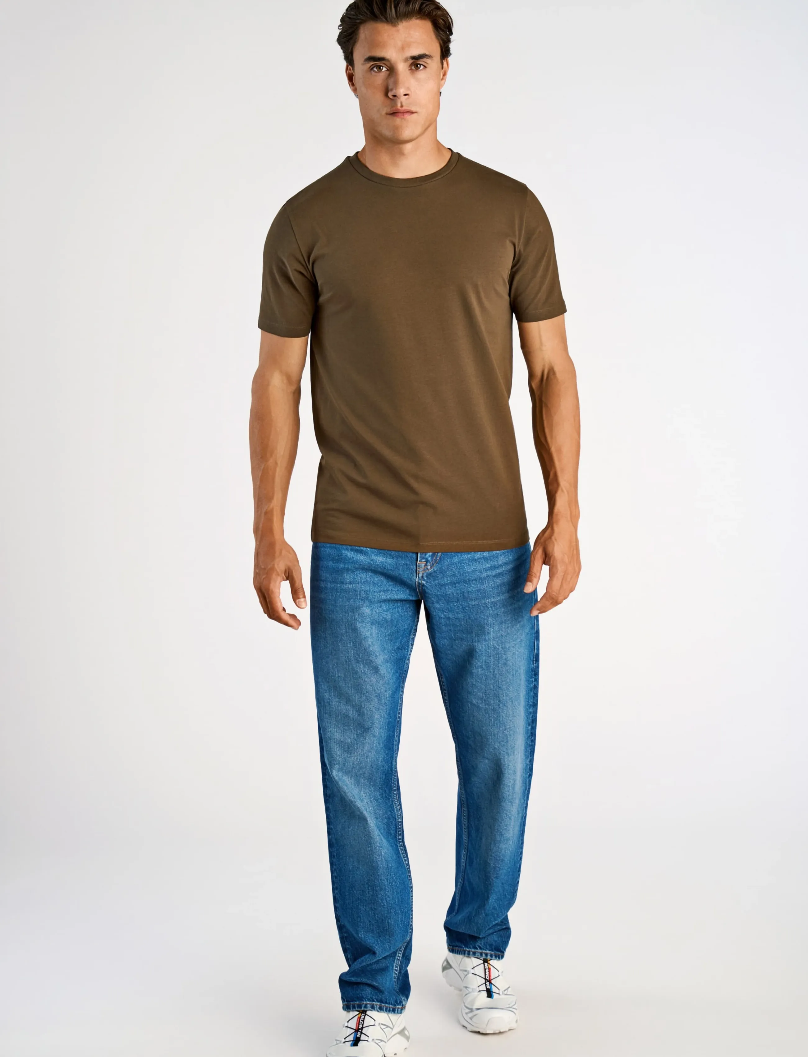 Lindbergh Mens stretch crew neck tee s/s - Lindbergh - DK BROWN / brown