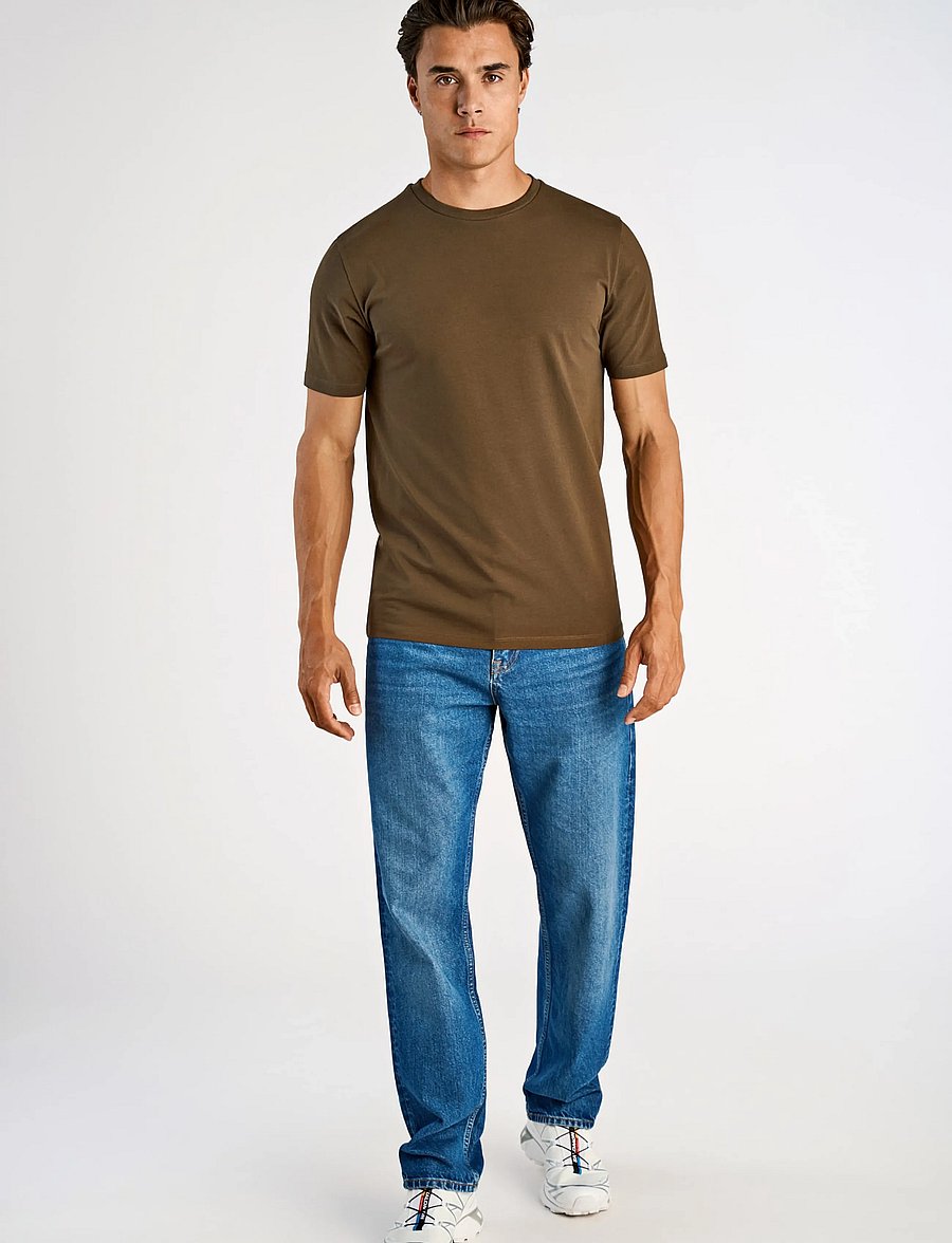 Lindbergh - Mens stretch crew neck tee s/s - kurzärmelige t-shirts - dk brown - 0
