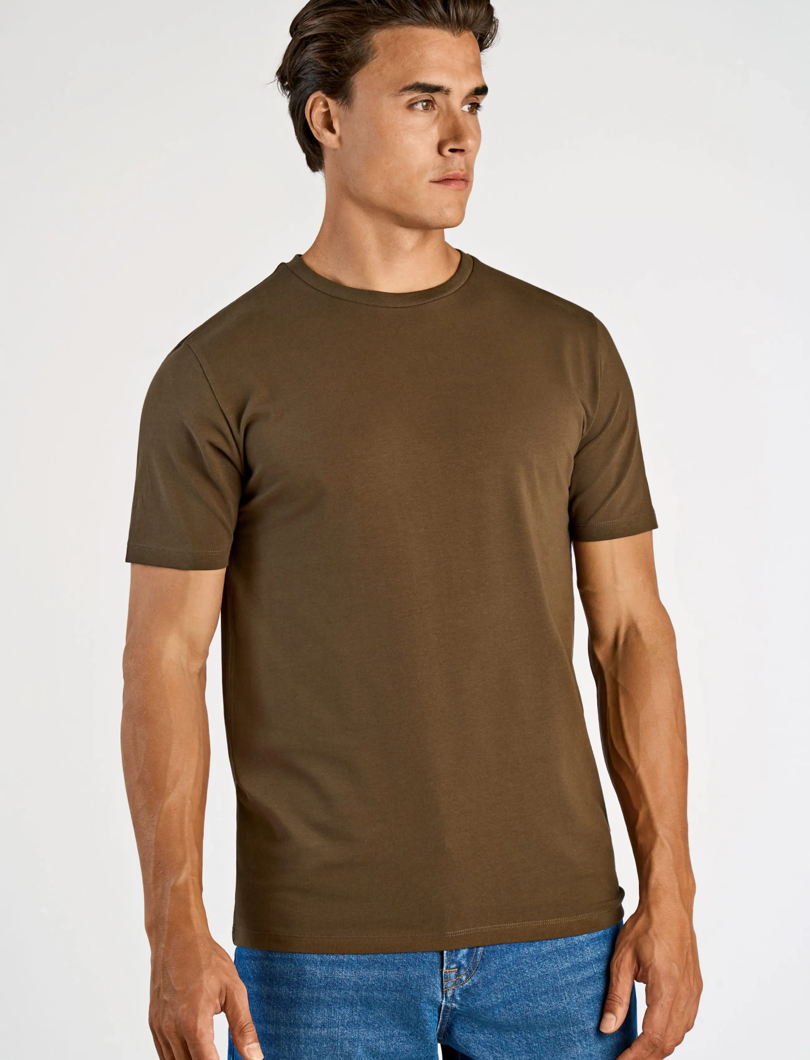 Lindbergh - Mens stretch crew neck tee s/s - kortärmade t-shirts - dk brown - 3